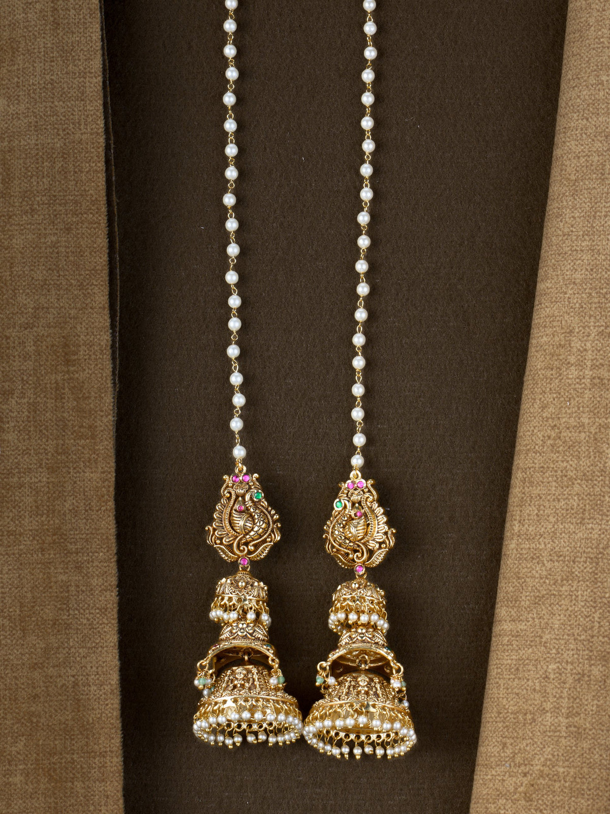 Peacock Pearl Jhumka Mattals - Multi
