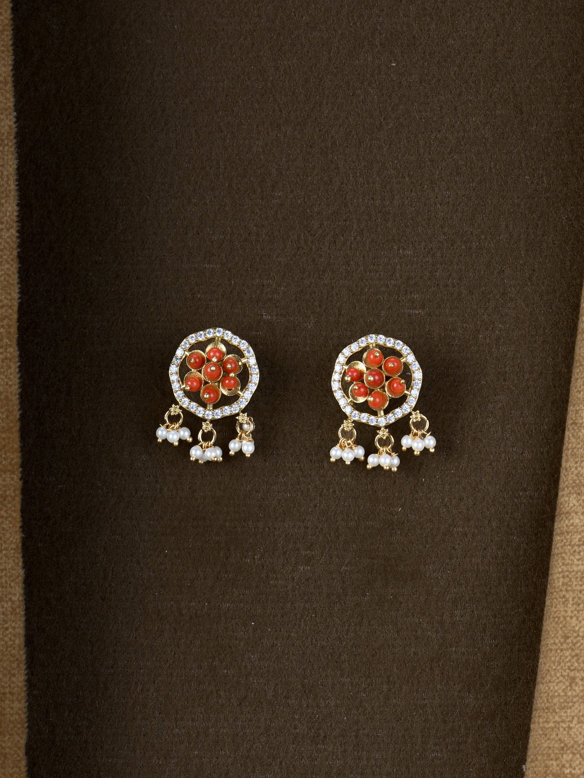 Coral Flower AD Pearl Drop Studs