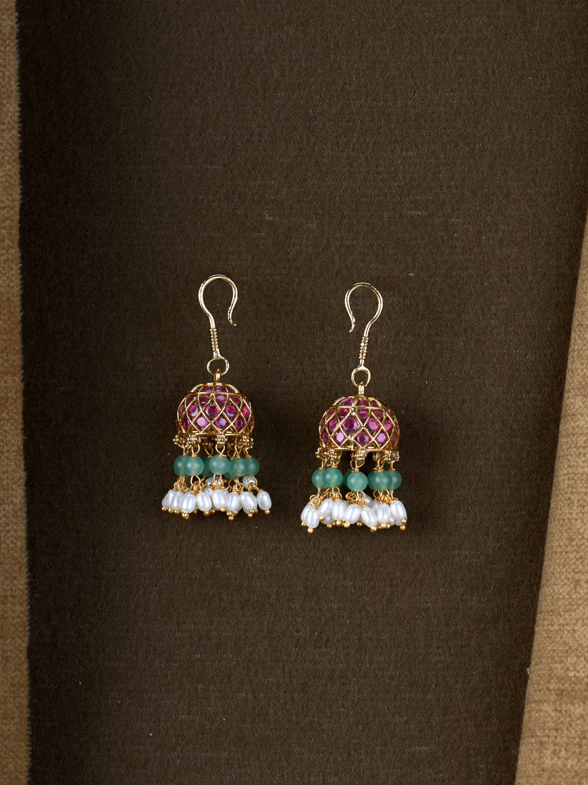 Ruby Lattice Pearl Hook Jhumkas