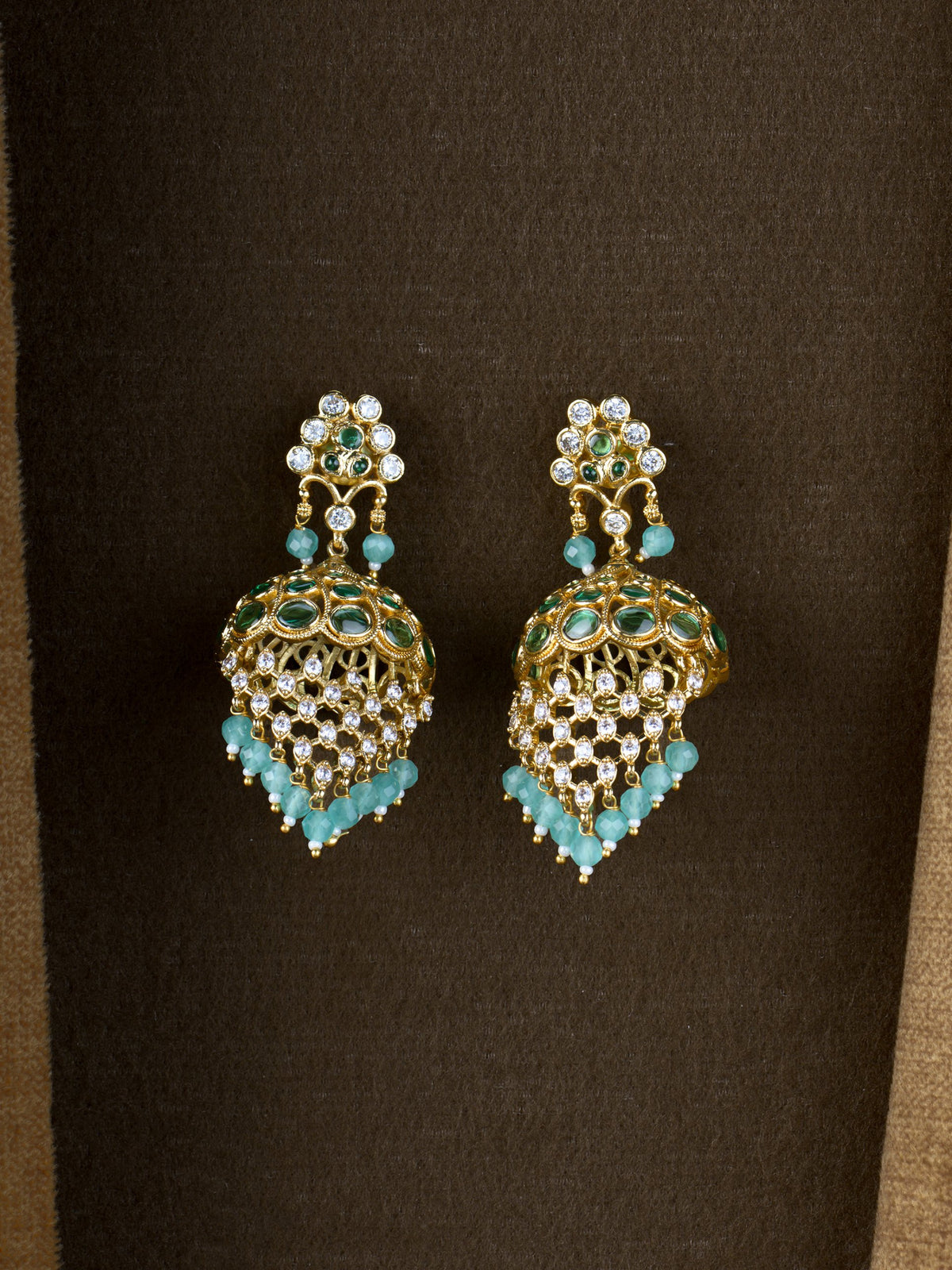 Jaal AD Jhumka Earrings - Green Mint
