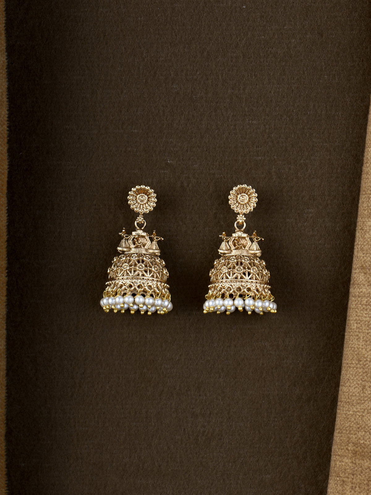 Krishna Filigree Bead Jhumkas - White