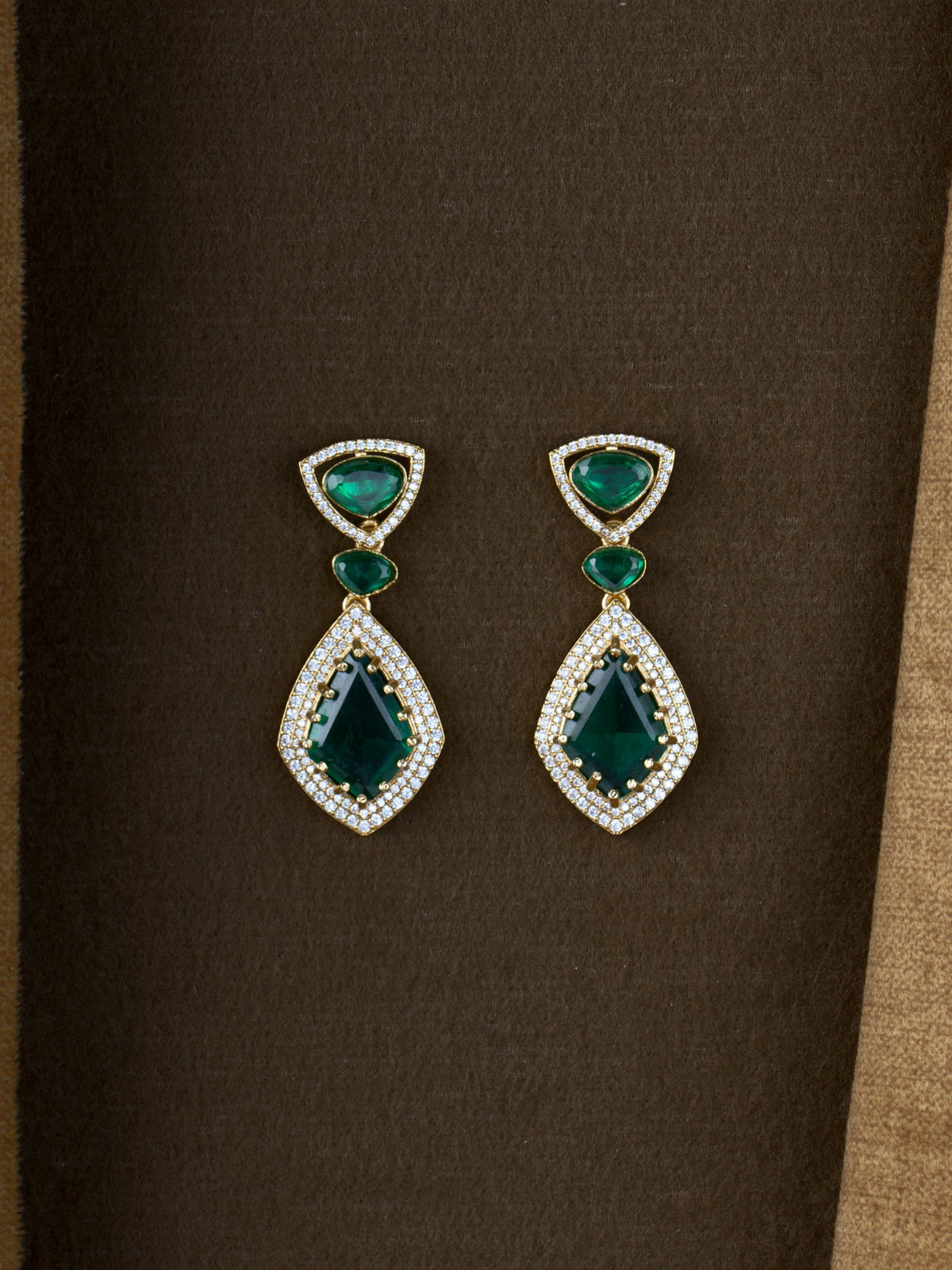 Kite Stone AD Drop Earrings - Green