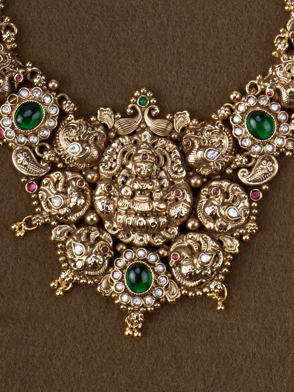 1Gm Gold Plated Marakatha Lakshmi Necklace - close-up