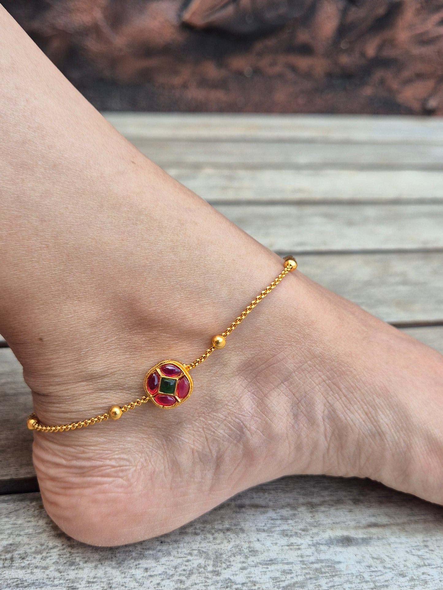 Kempu Hexagon Anklets