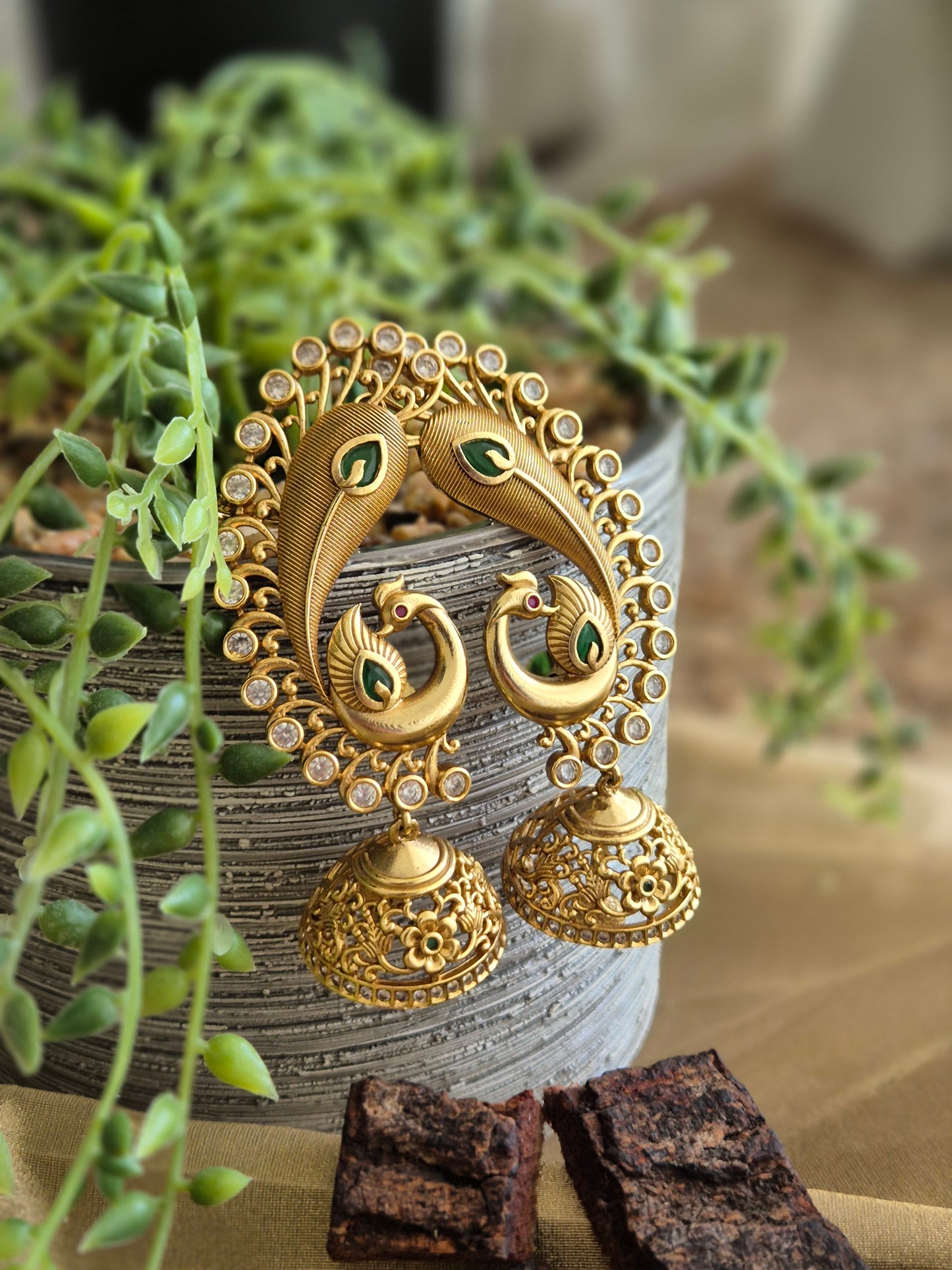 Peacock Earcuff Jhumkas