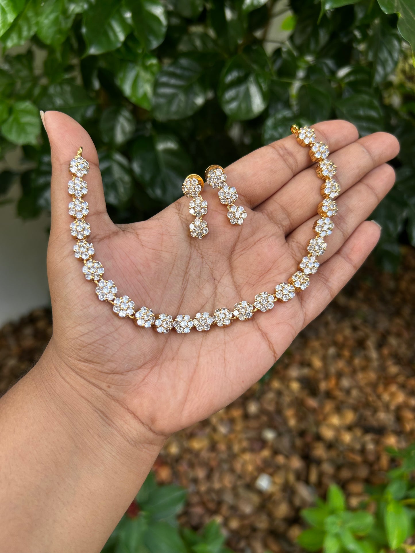 Diamond Flower Cluster Necklace Set