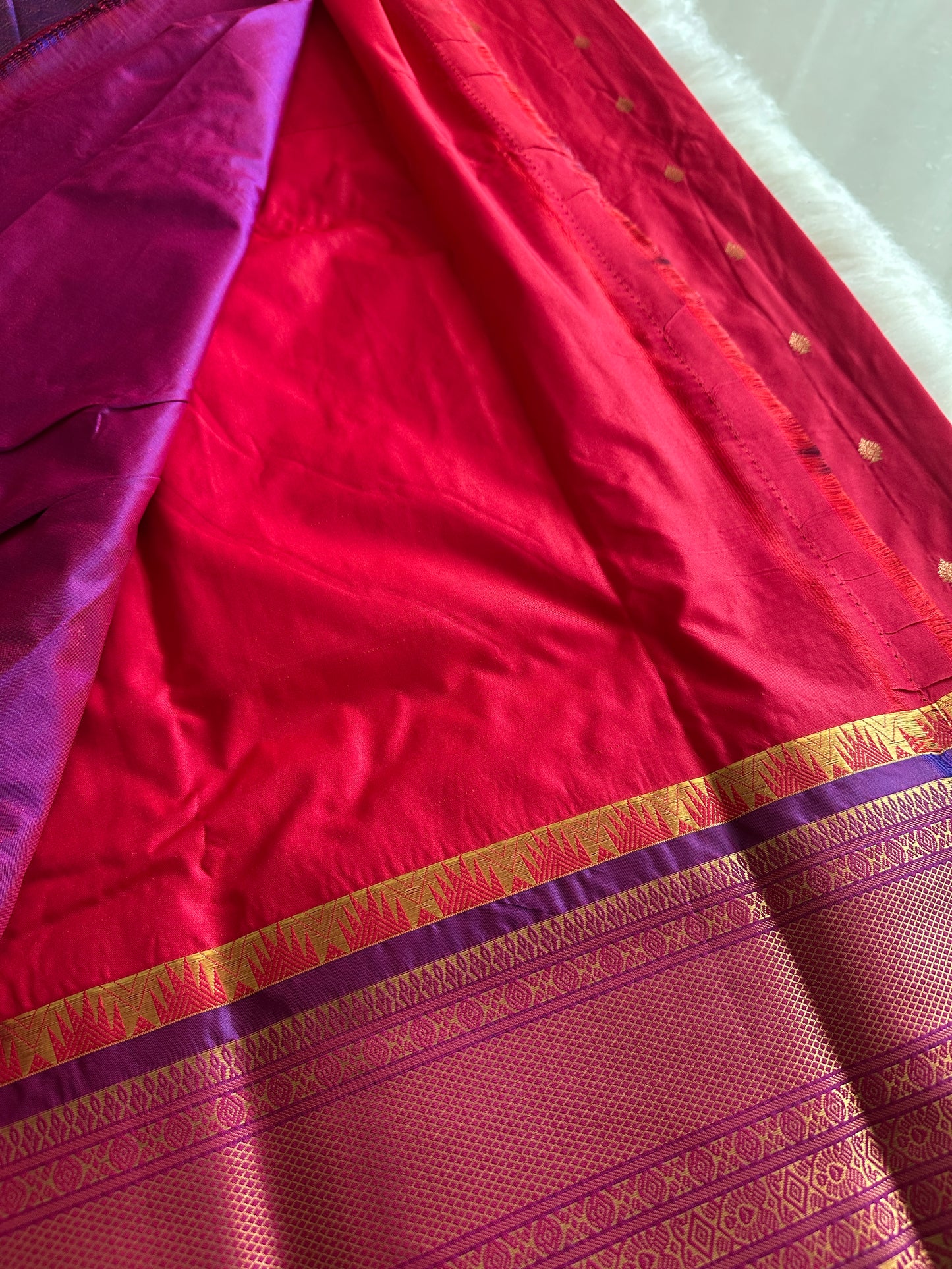 Red and Rani Pink Dual Tone Semi Kanchivaram Pattu