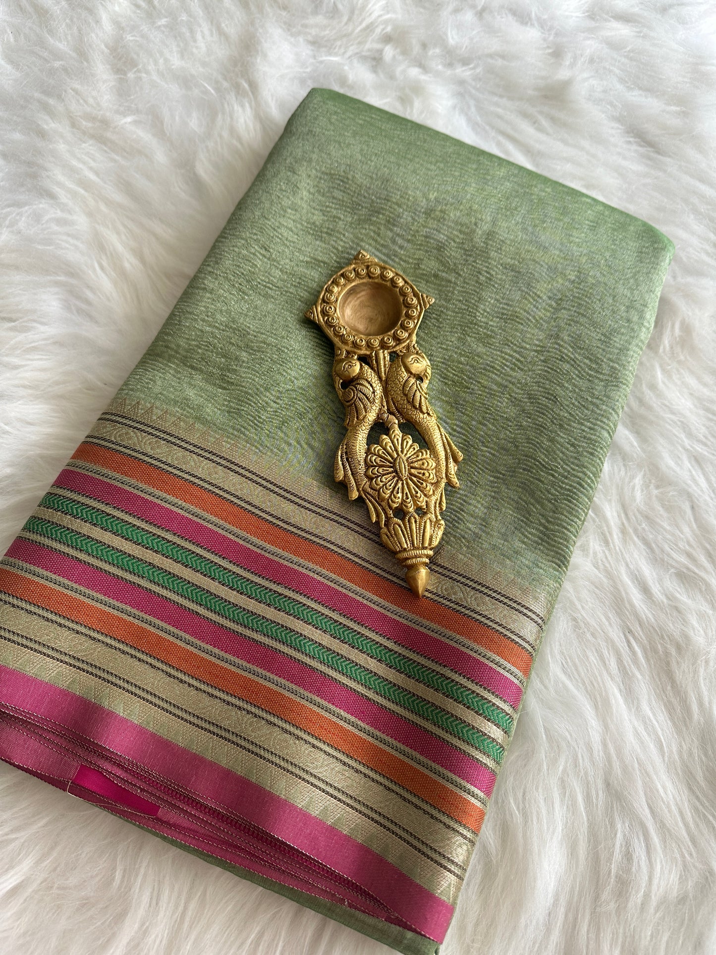 Pistah Green Crushed Tissue Silk Saree