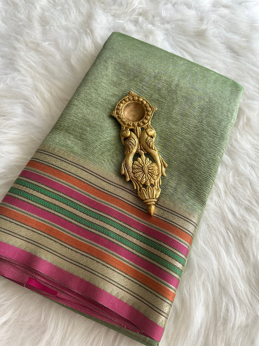 Pistah Green Crushed Tissue Silk Saree