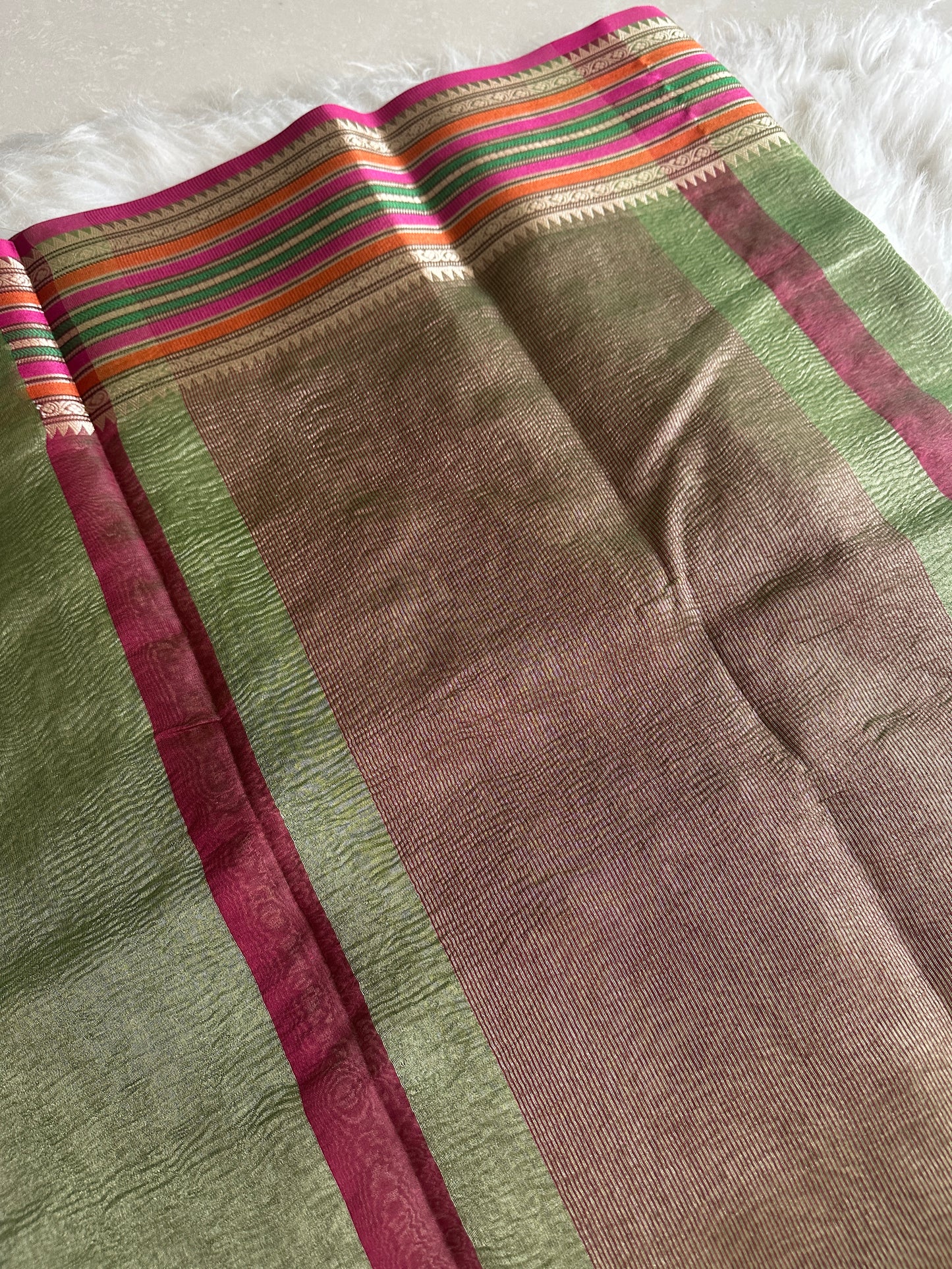 Pistah Green Crushed Tissue Silk Saree