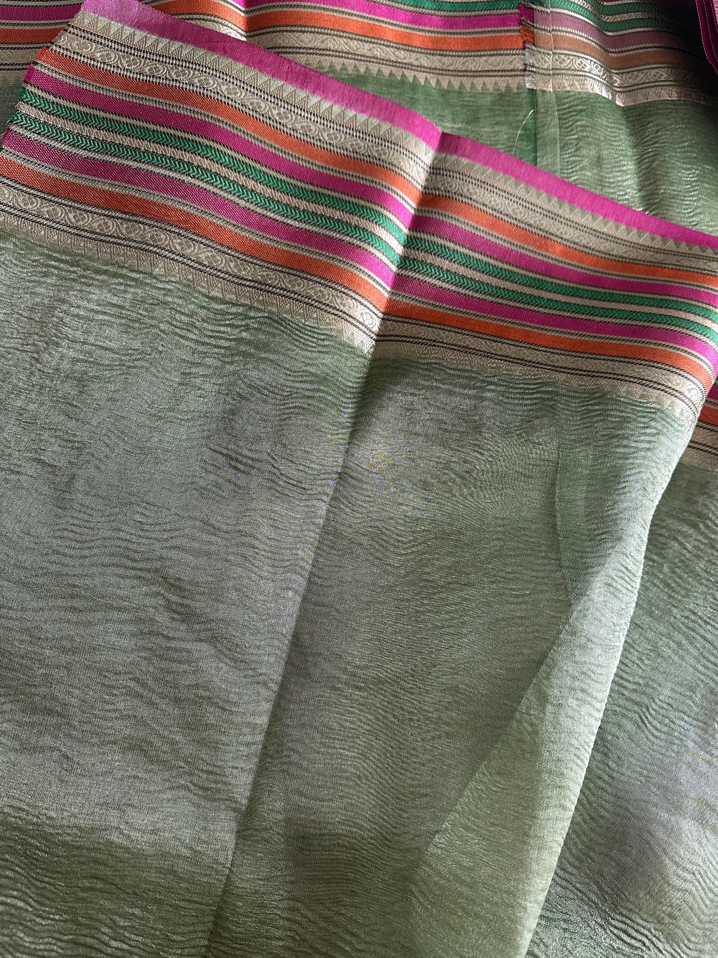 Pistah Green Crushed Tissue Silk Saree