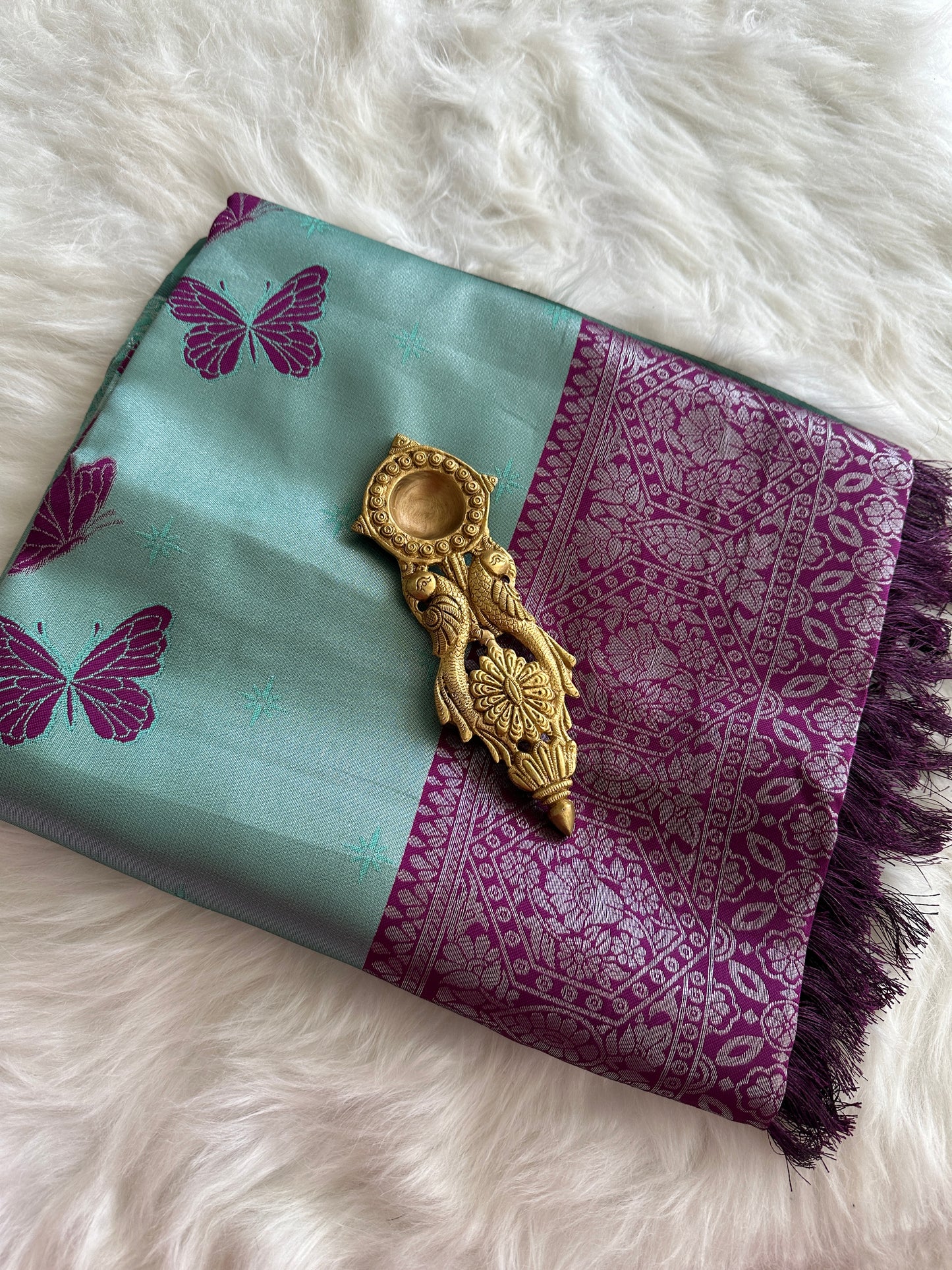 Teal Blue Butterfly Tissue Silk Saree