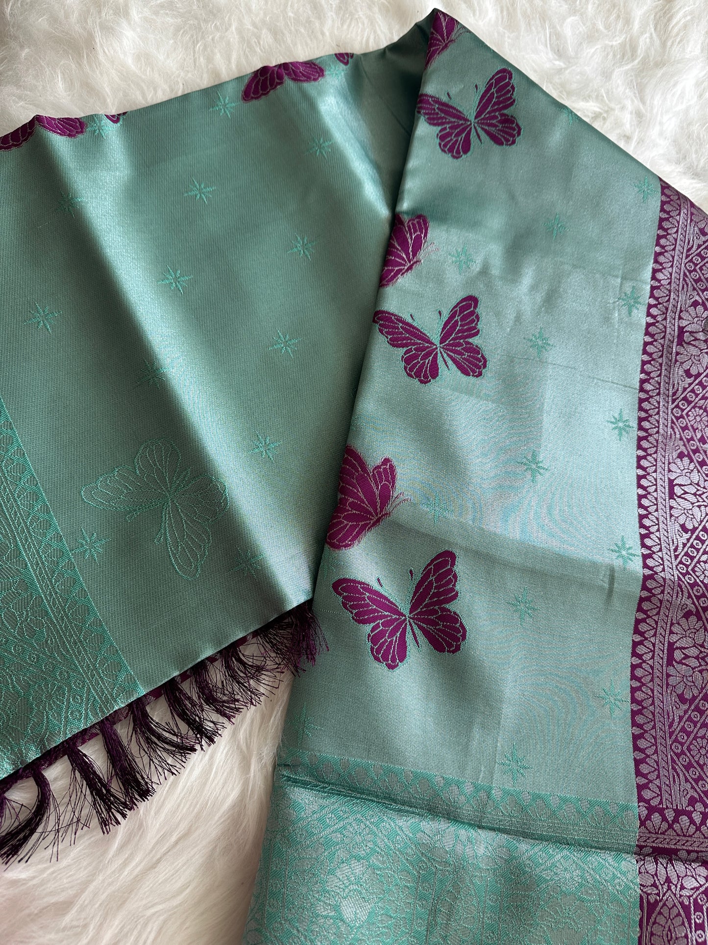 Teal Blue Butterfly Tissue Silk Saree