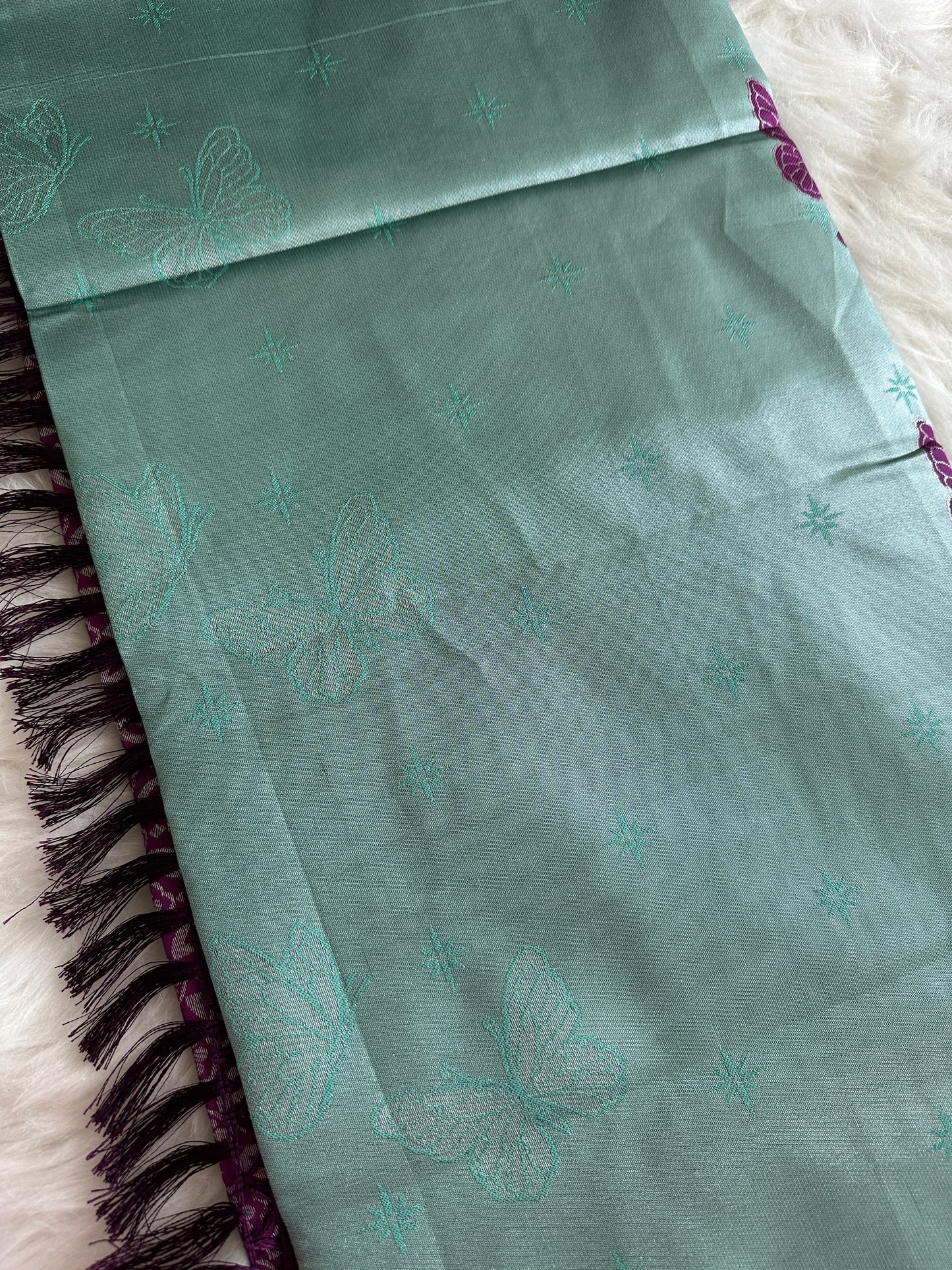 Teal Blue Butterfly Tissue Silk Saree