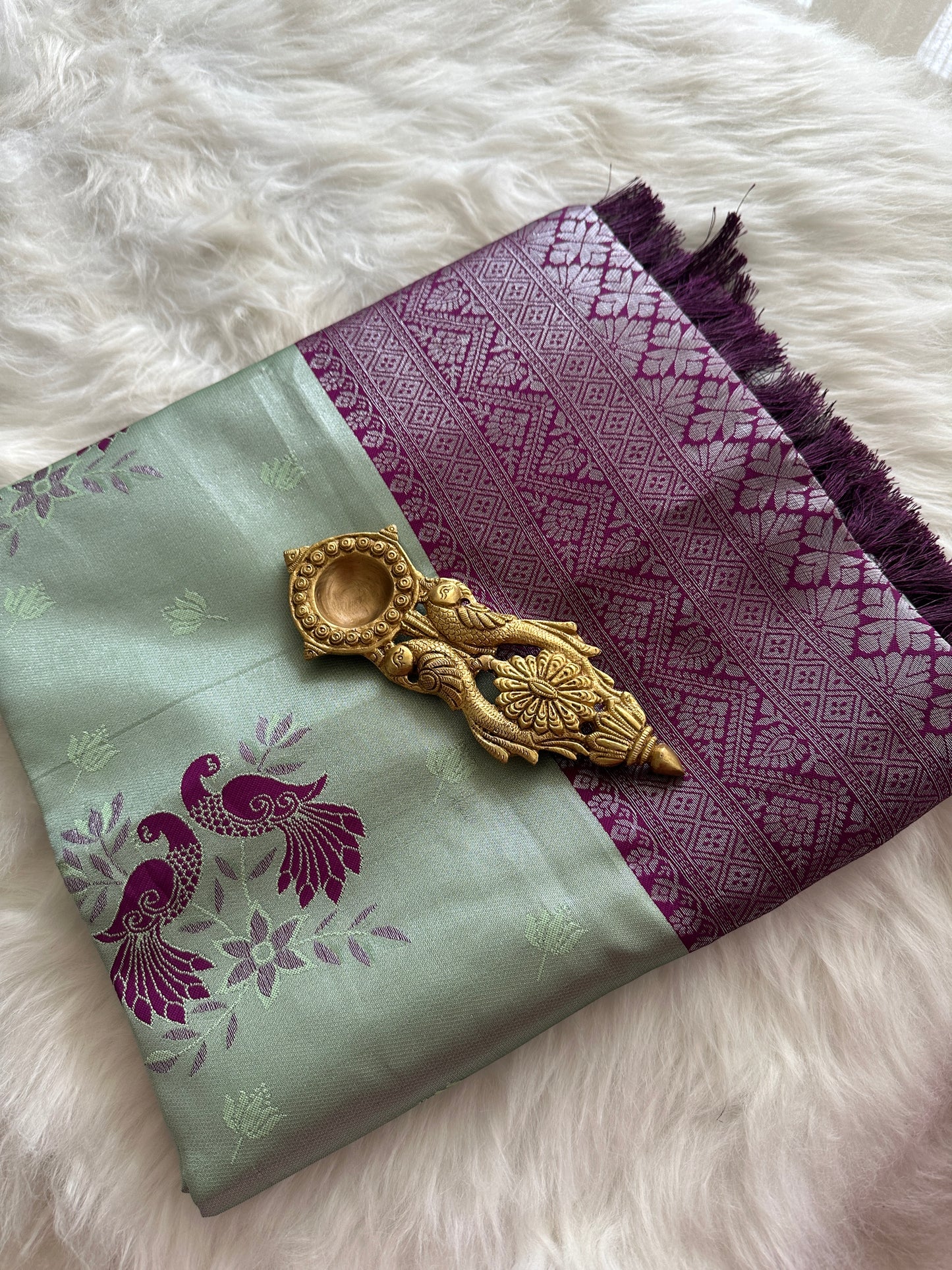 Pastel Green Peacock Tissue Silk Saree