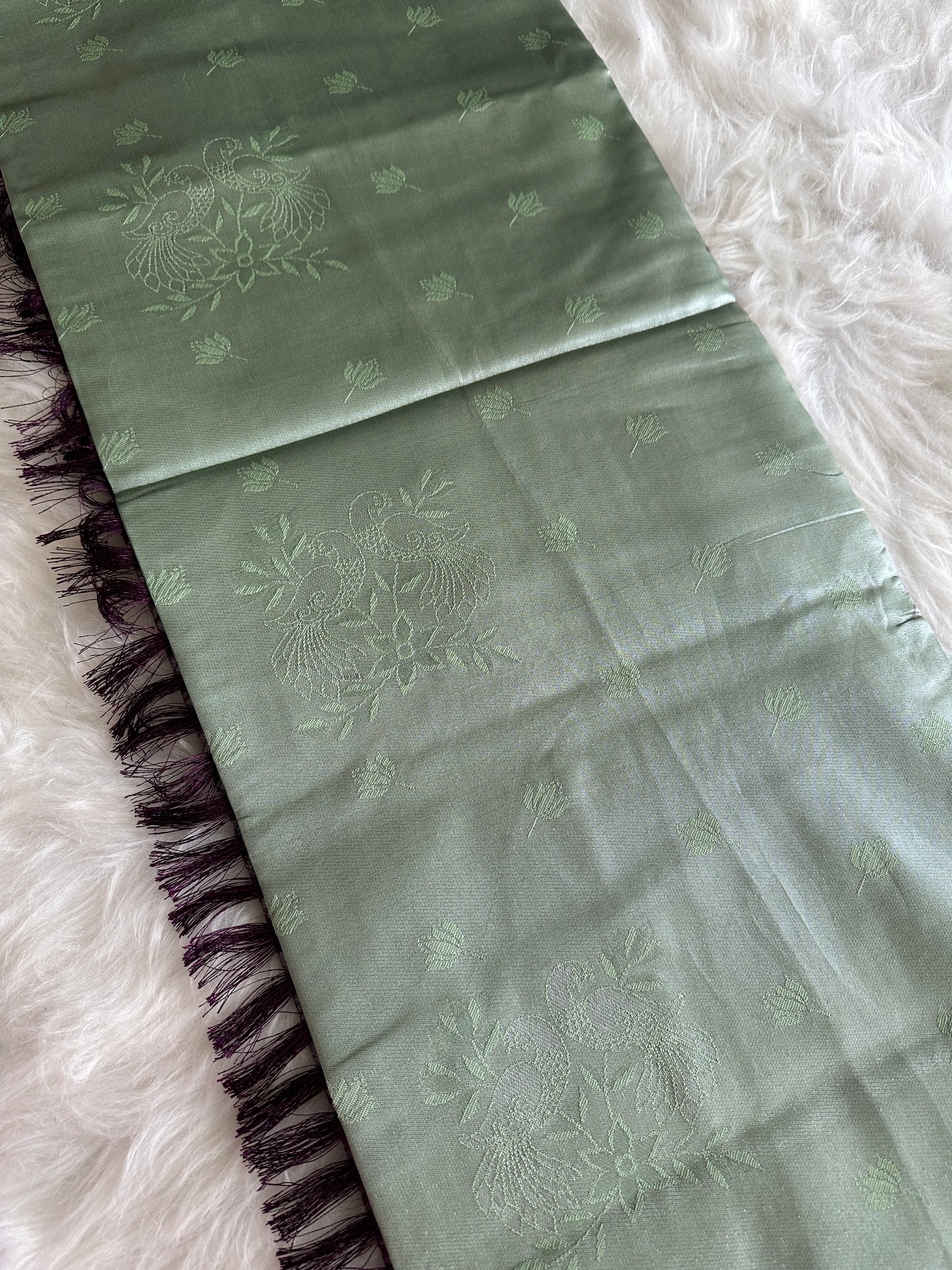 Pastel Green Peacock Tissue Silk Saree