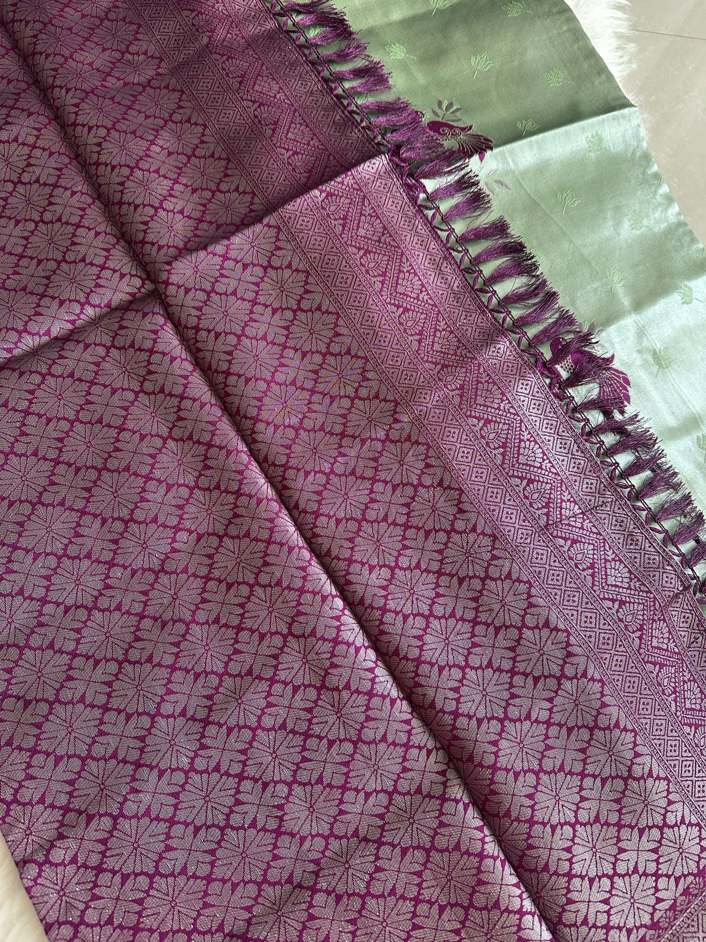 Pastel Green Peacock Tissue Silk Saree