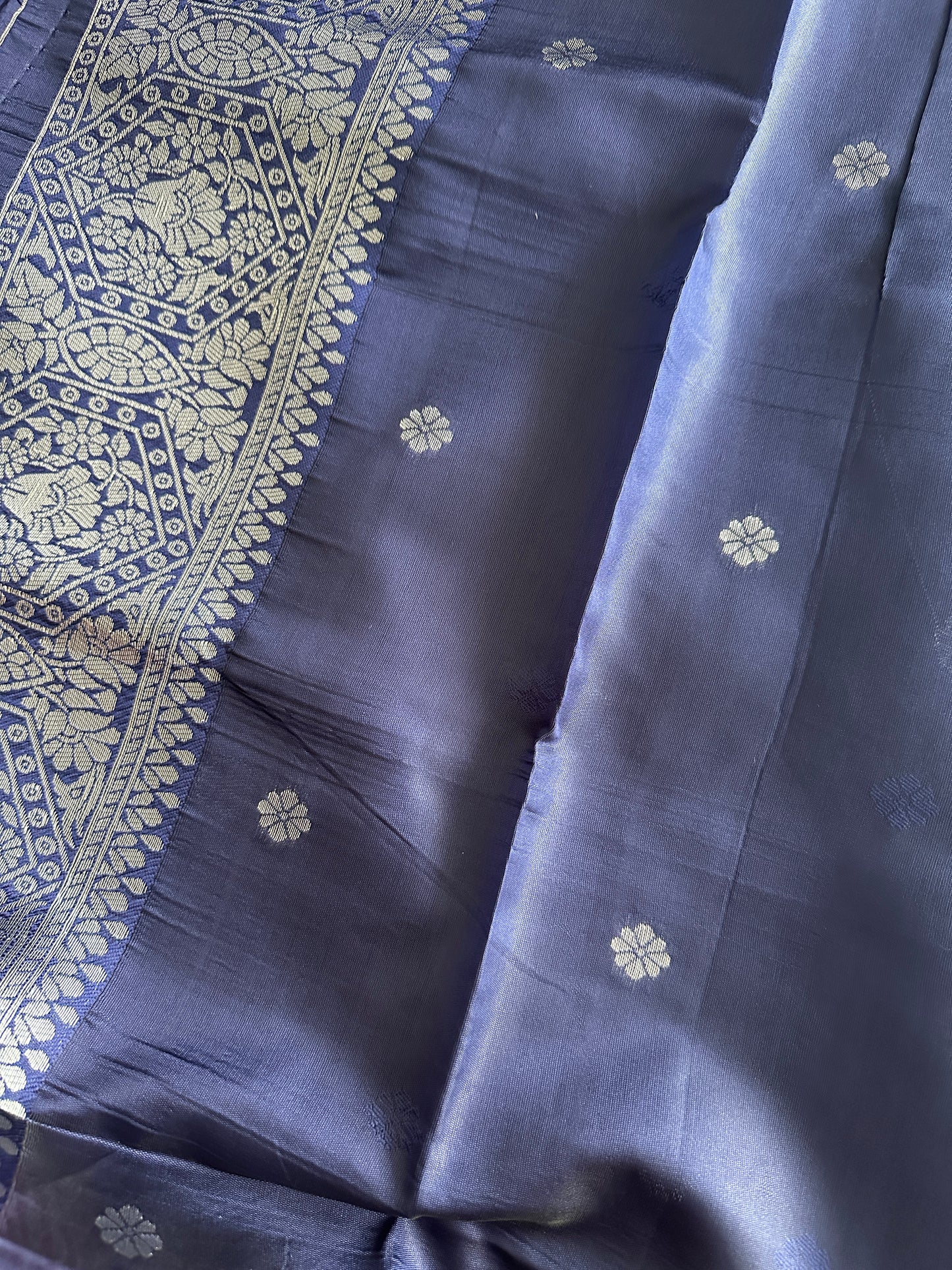 Steel Blue Butterfly Tissue Silk Saree