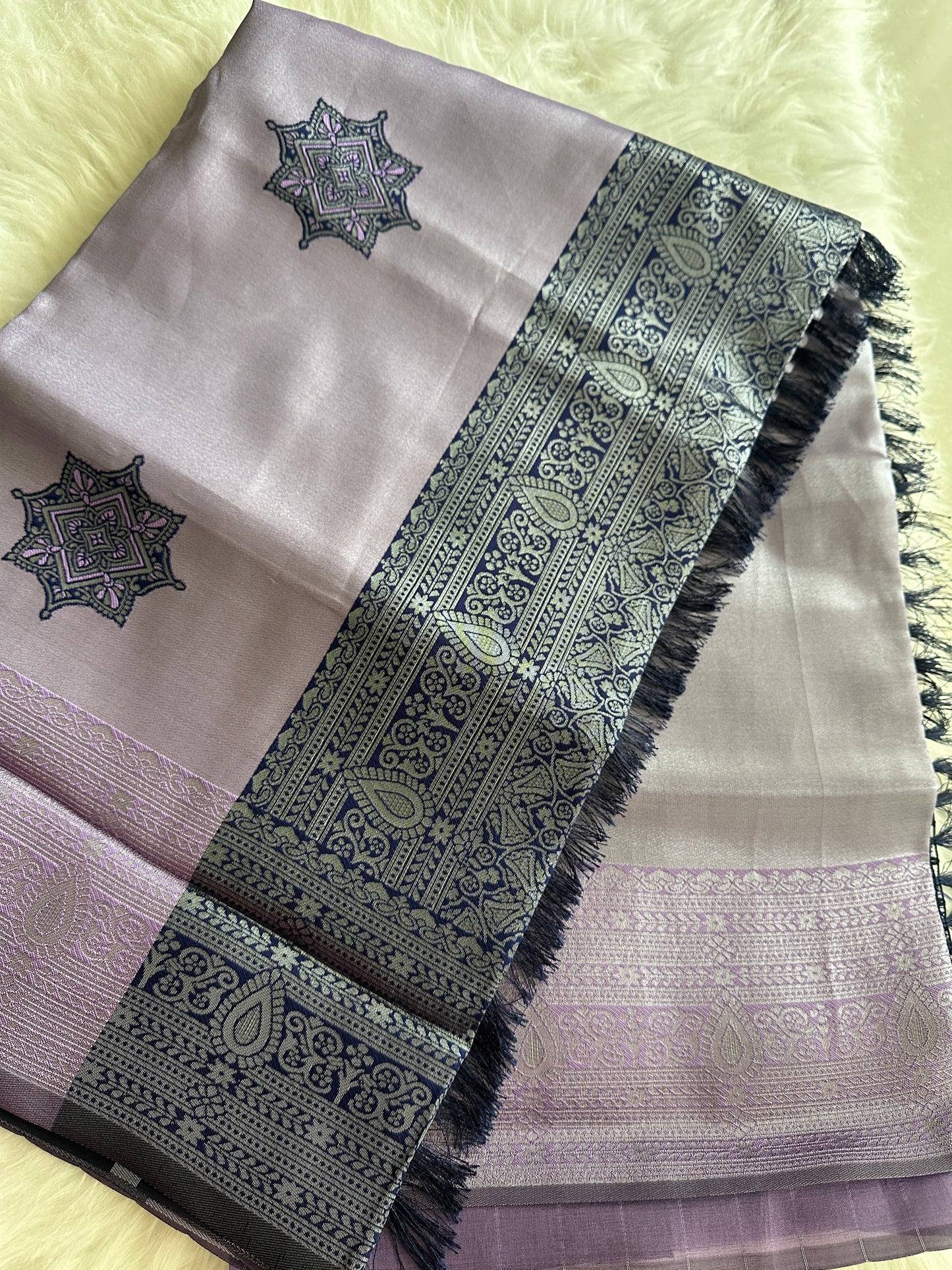 Lavender Kolam Butta Tissue Silk Saree
