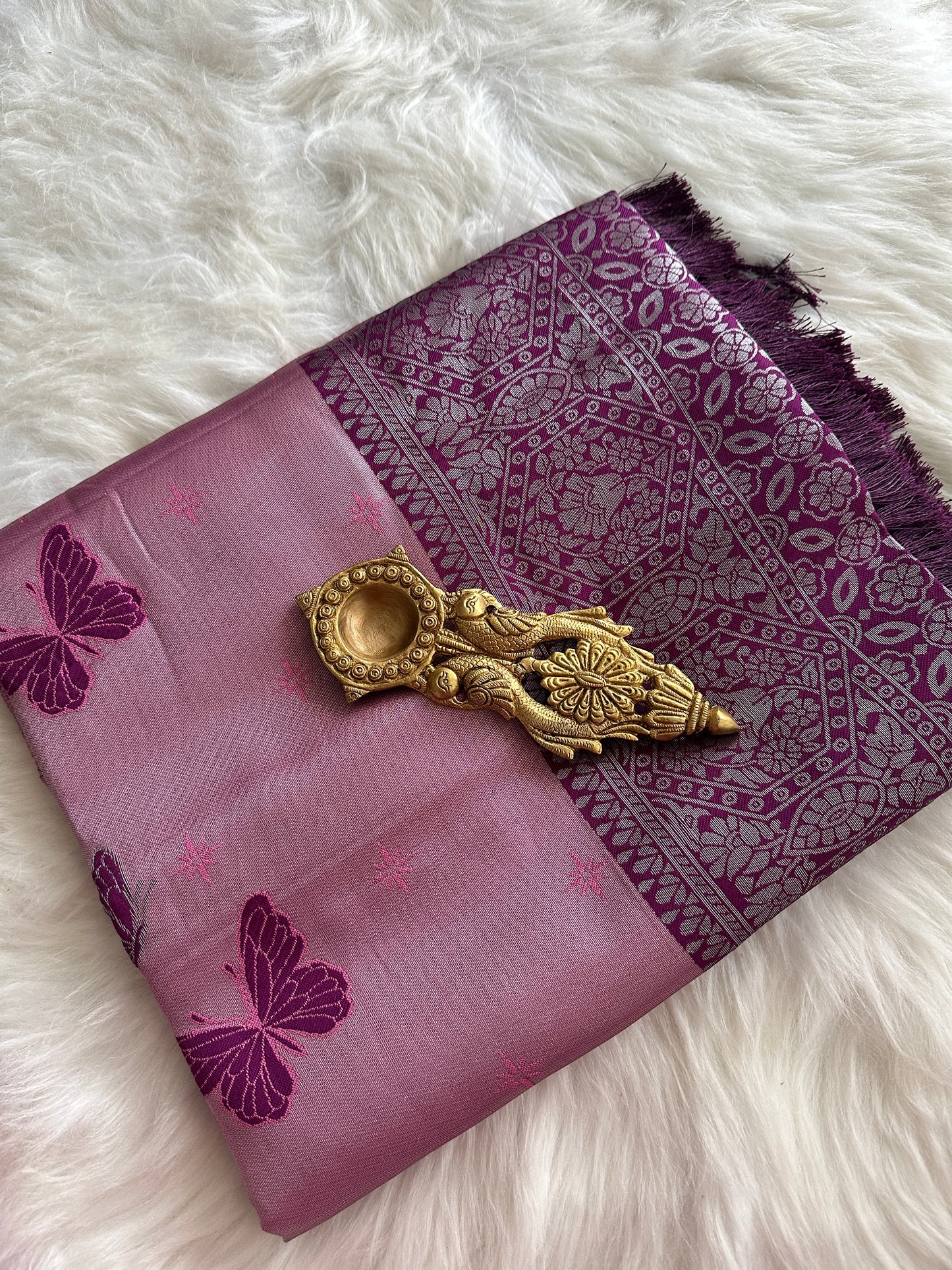 Onion Pink Butterfly Tissue Silk Saree