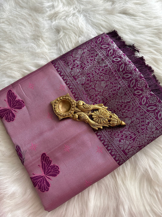 Onion Pink Butterfly Tissue Silk Saree