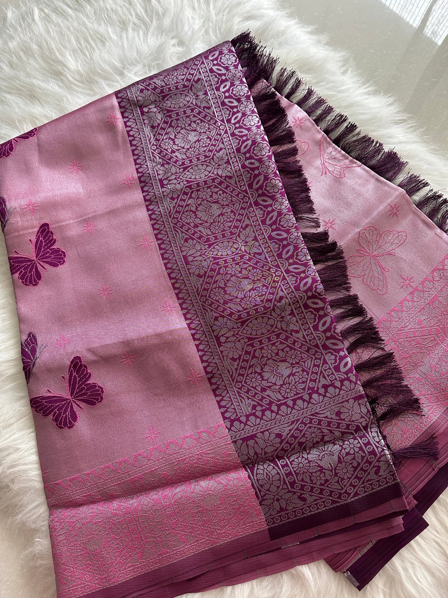 Onion Pink Butterfly Tissue Silk Saree