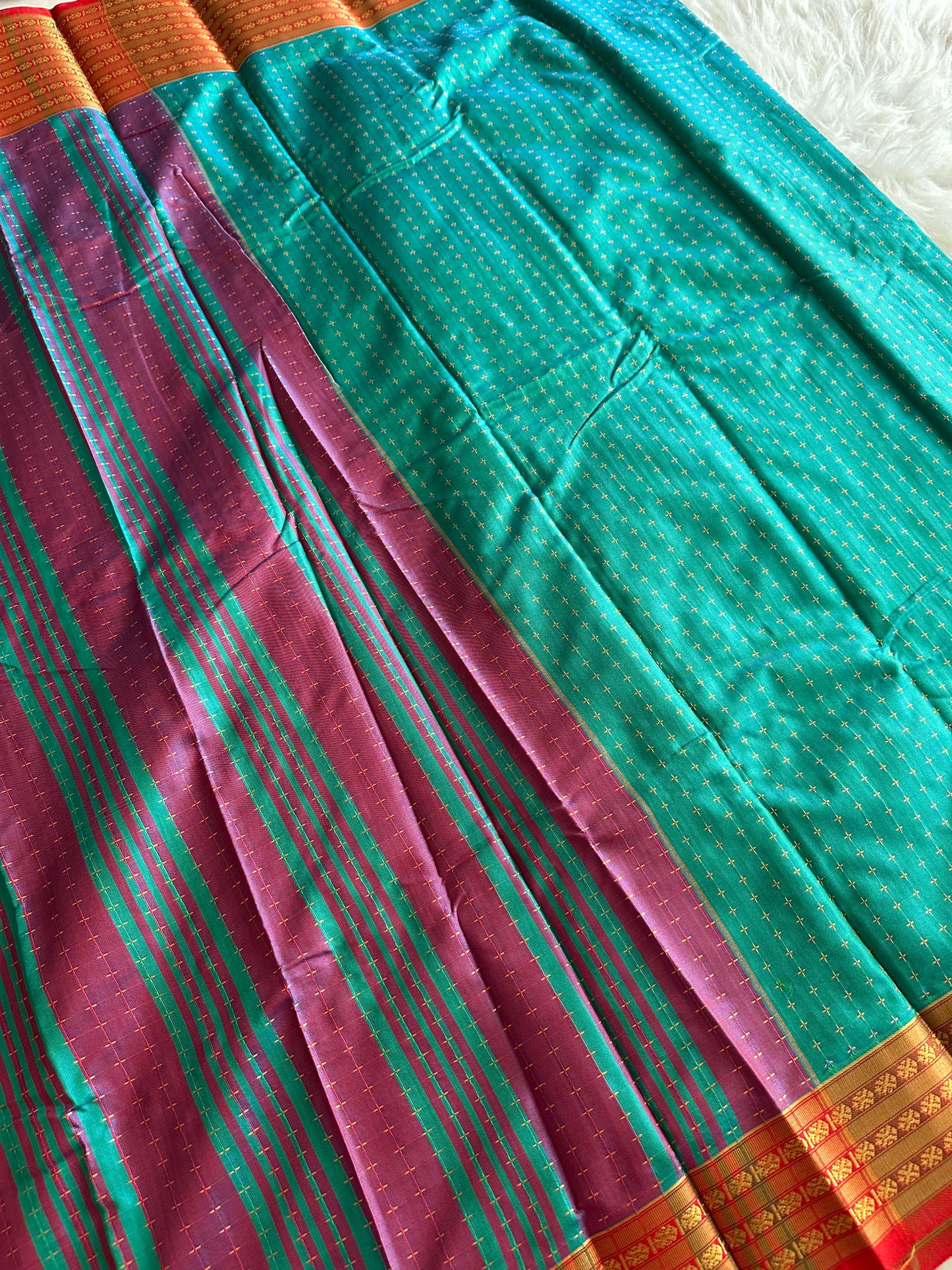 Turquoise Blue Soft Cotton Silk Saree