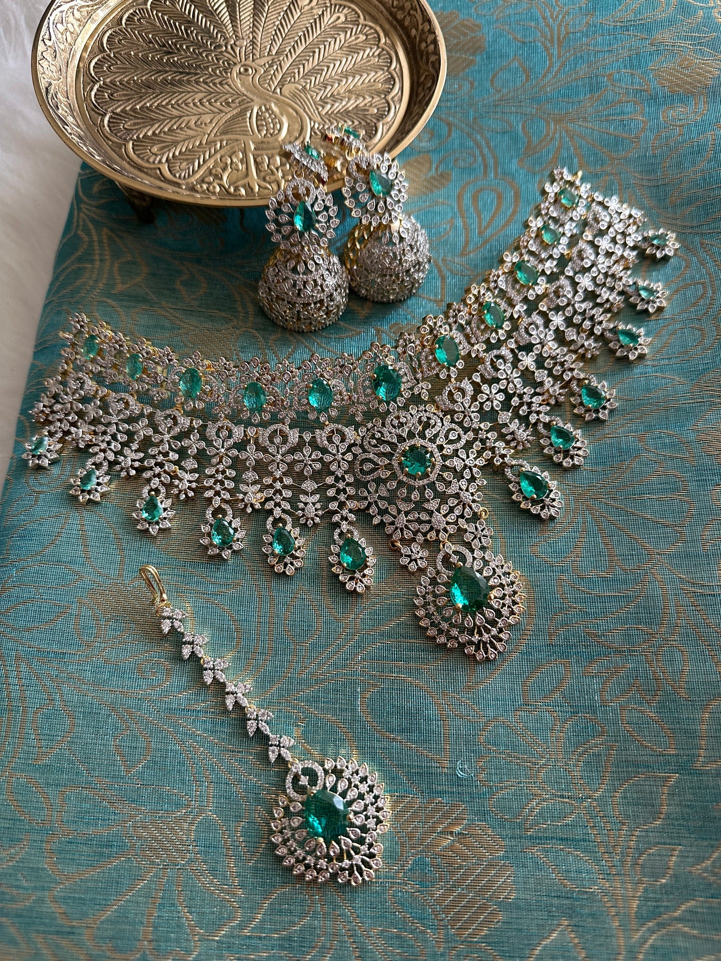 Palak AD Bridal Choker Set with Teeka