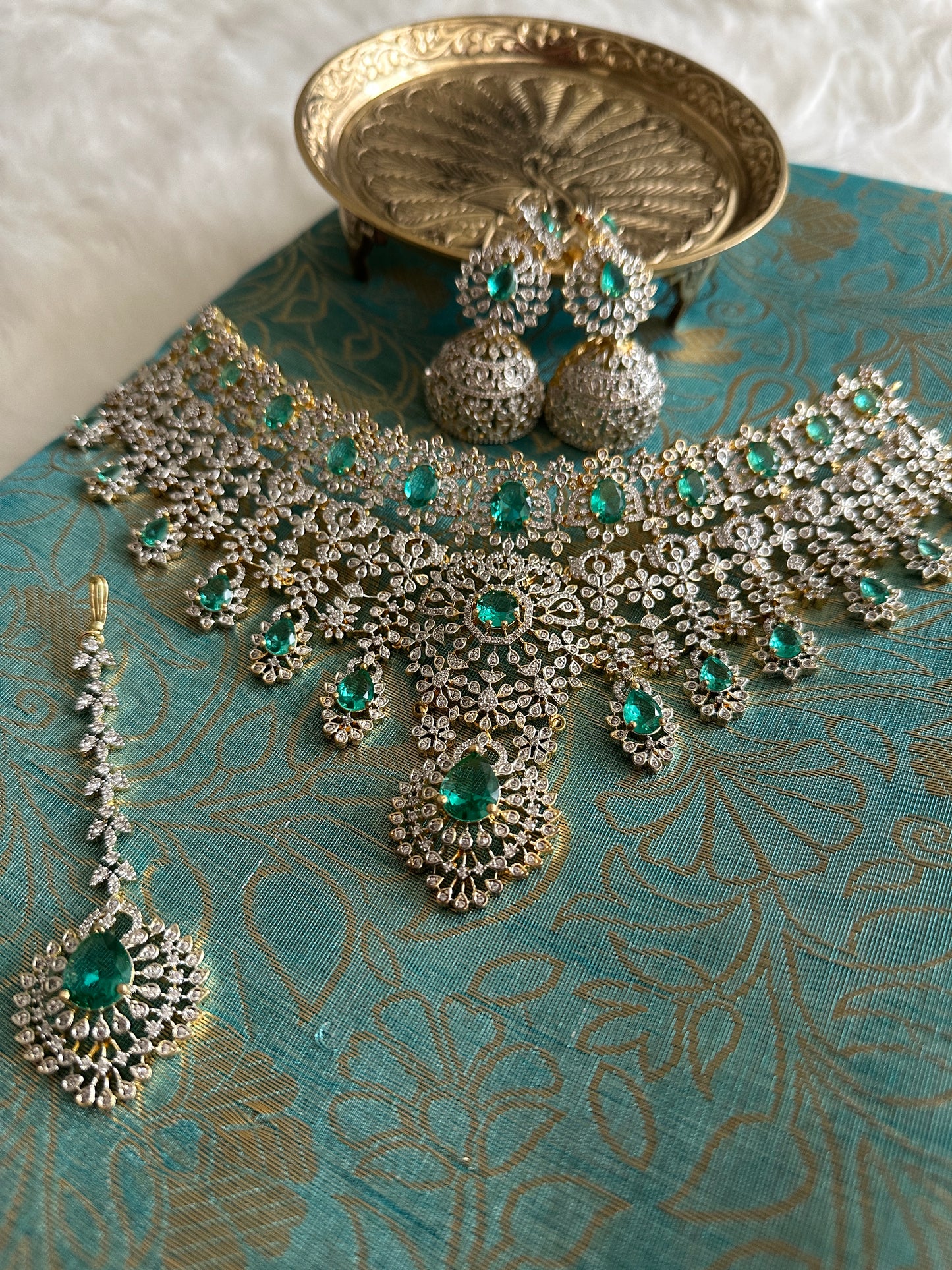 Palak AD Bridal Choker Set with Teeka