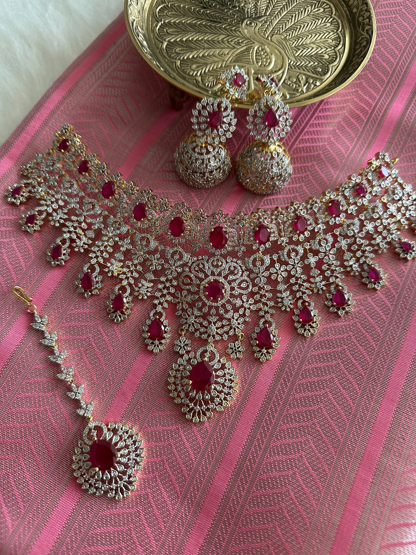 Palak AD Bridal Choker Set with Teeka