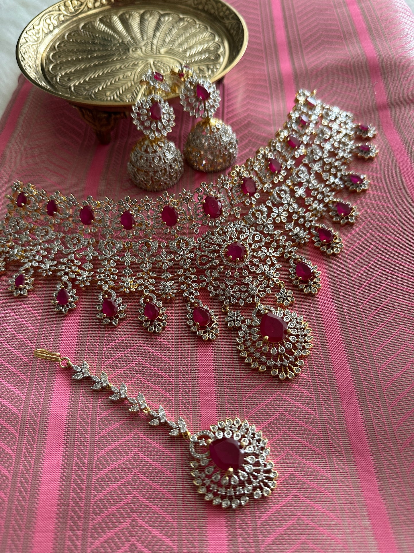 Palak AD Bridal Choker Set with Teeka