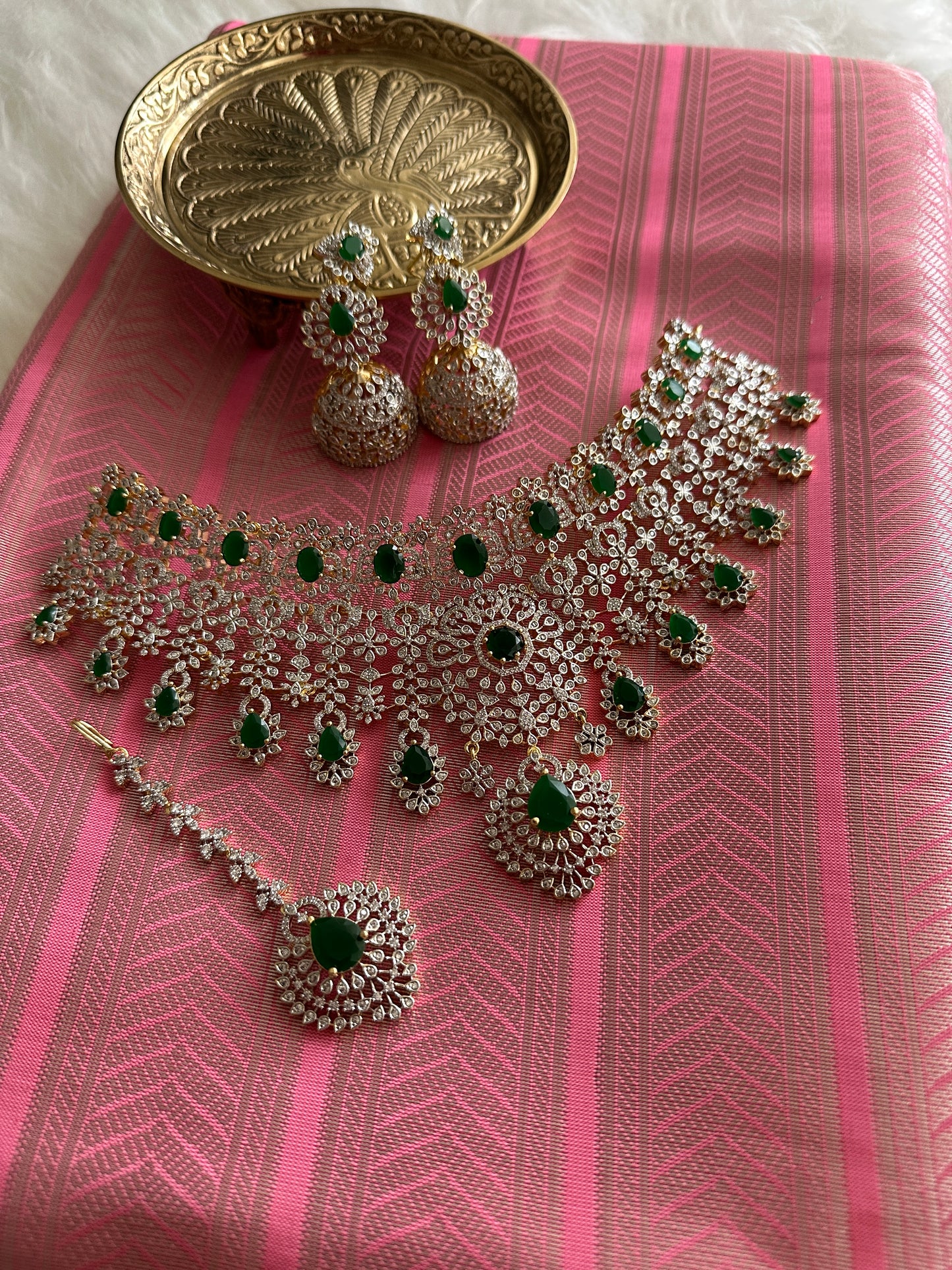 Palak AD Bridal Choker Set with Teeka