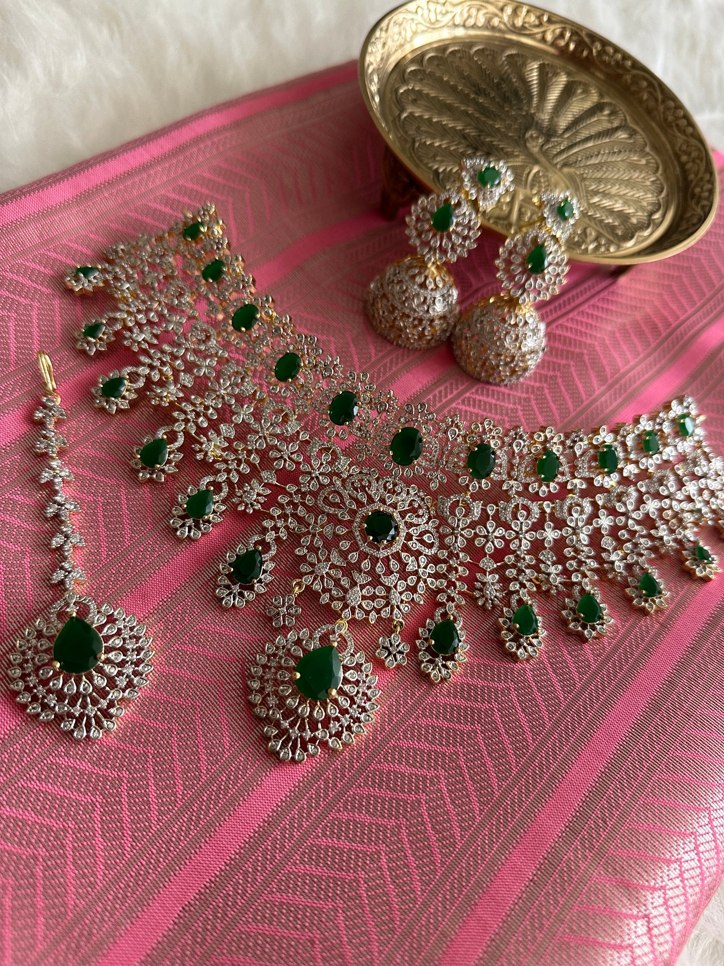 Palak AD Bridal Choker Set with Teeka