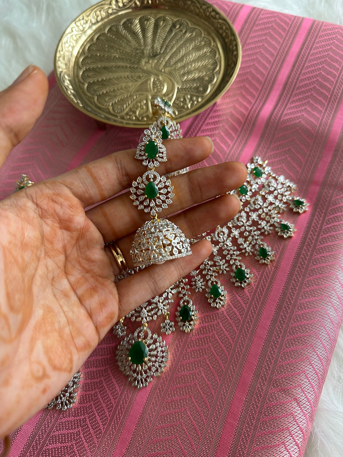 Palak AD Bridal Choker Set with Teeka