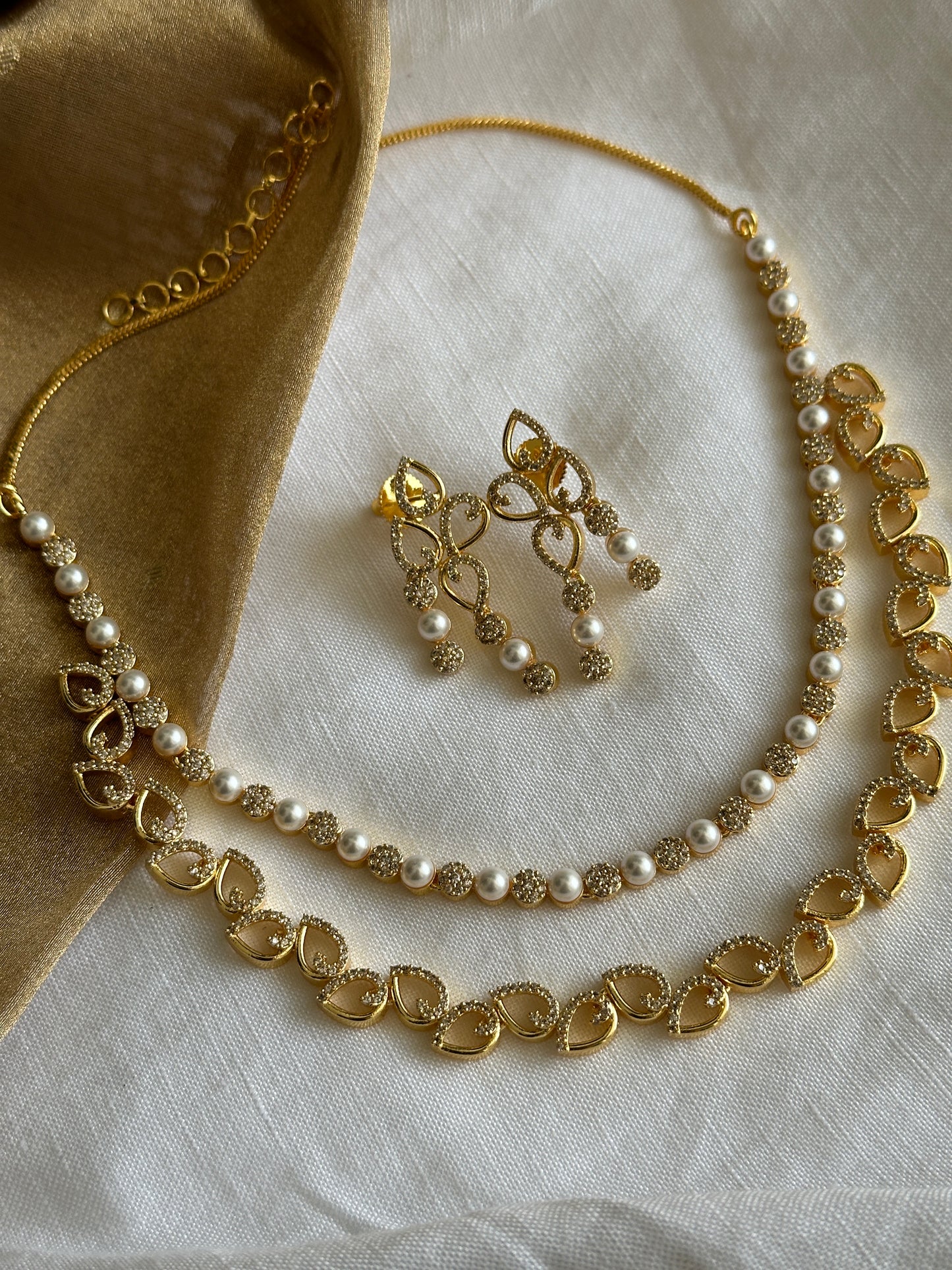 Double Layer AD stone Necklace with pearls
