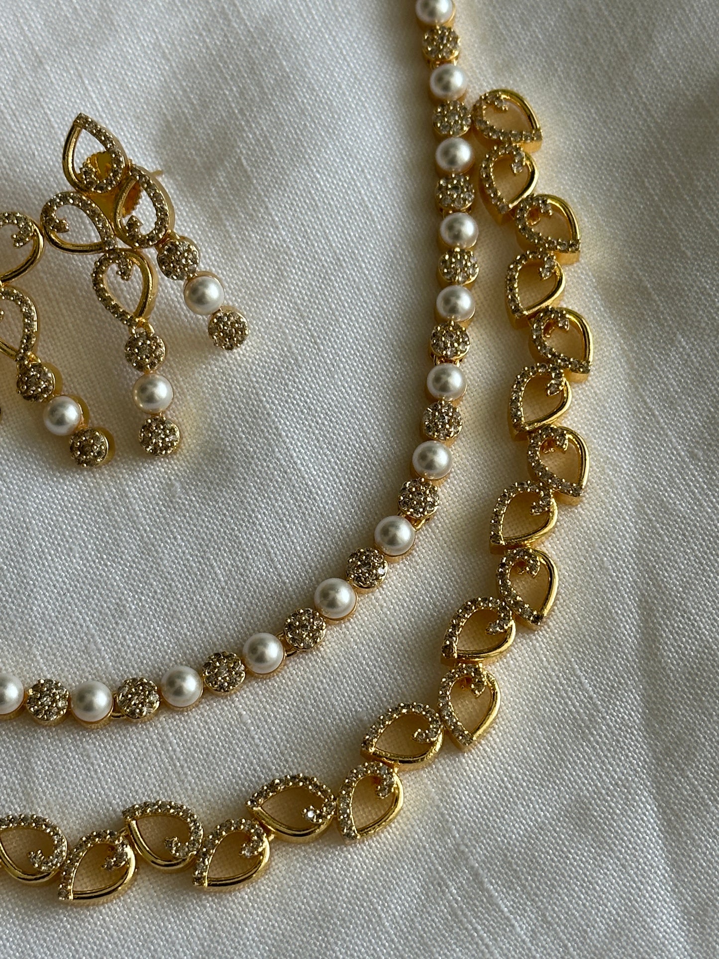 Double Layer AD stone Necklace with pearls