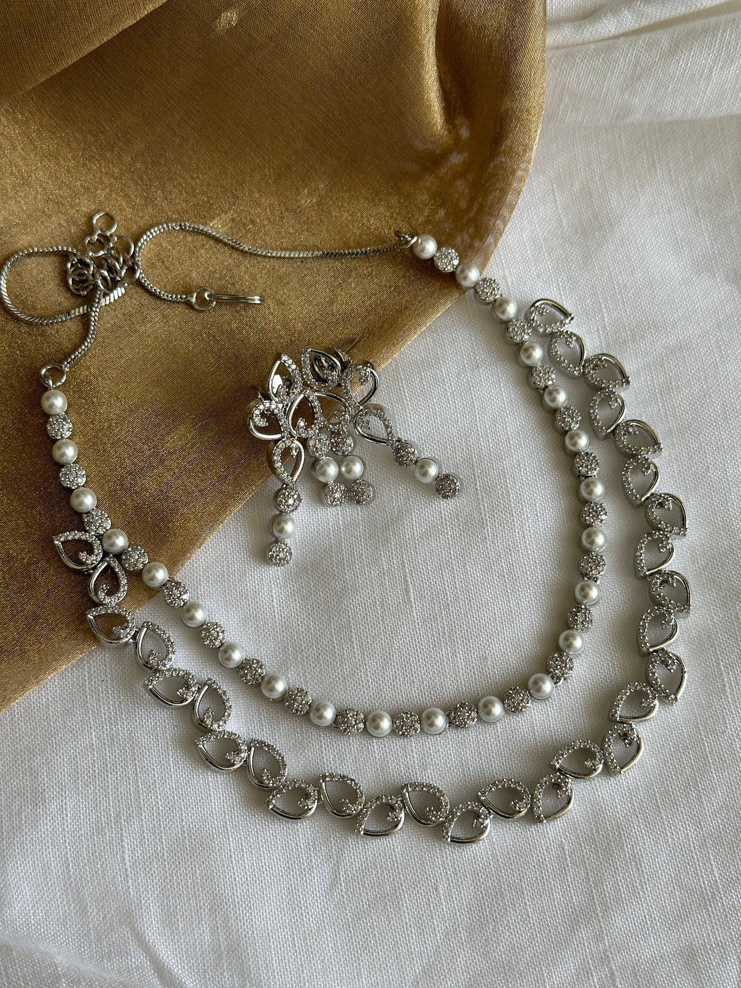 Double Layer AD stone Necklace with pearls
