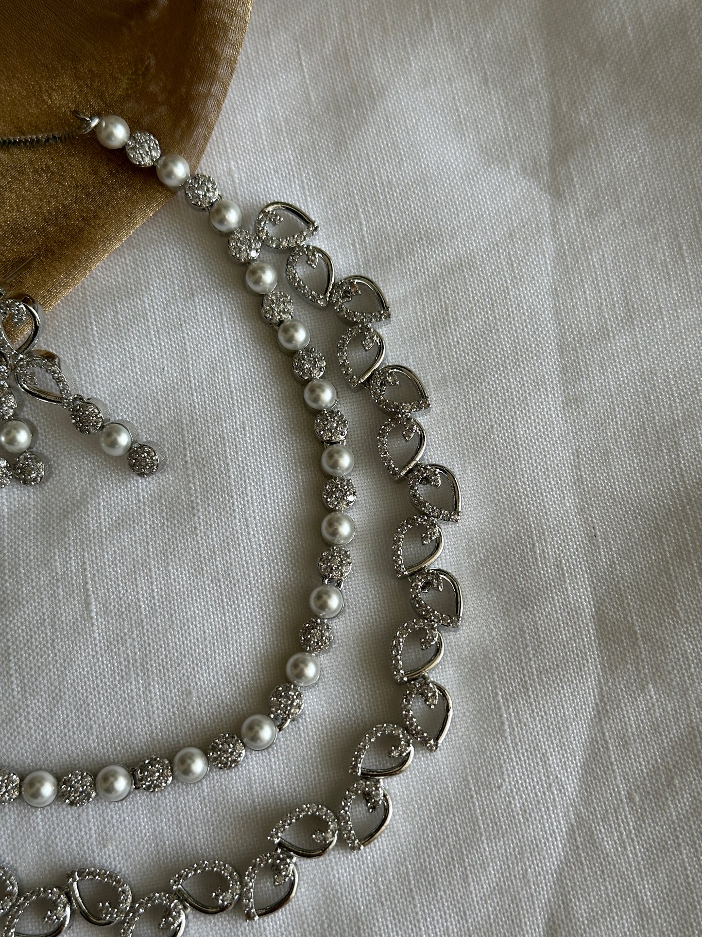 Double Layer AD stone Necklace with pearls