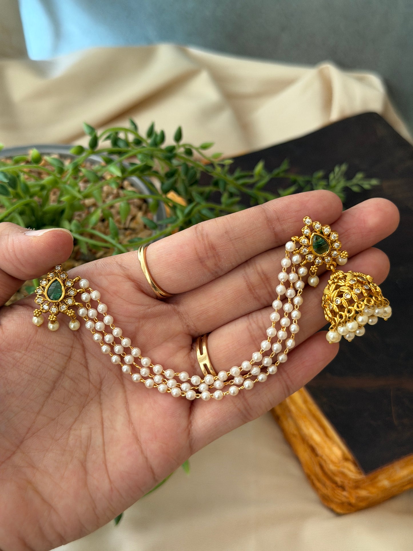 Jhumka with Layered Pearl Mattal