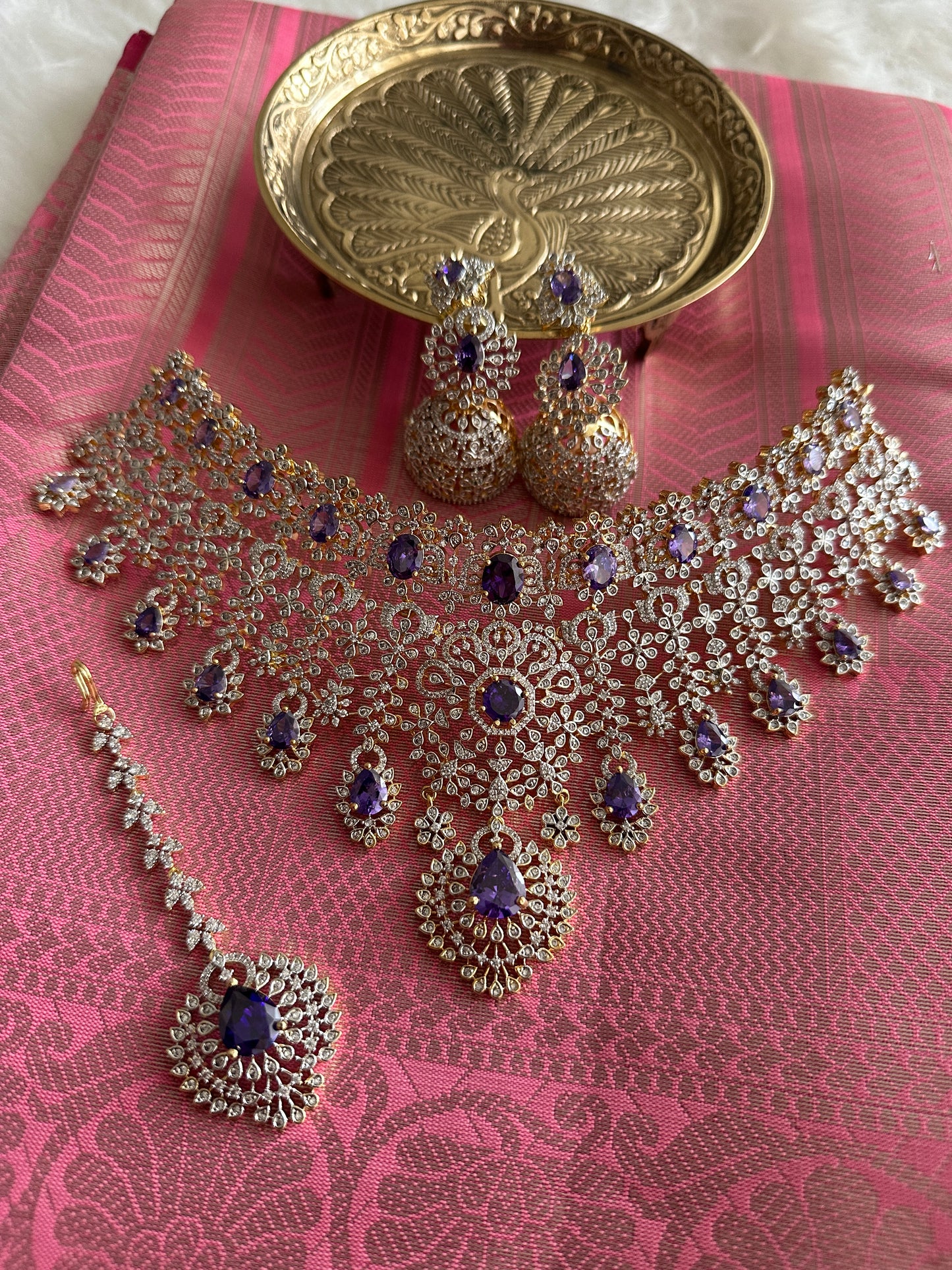 Palak AD Bridal Choker Set with Teeka