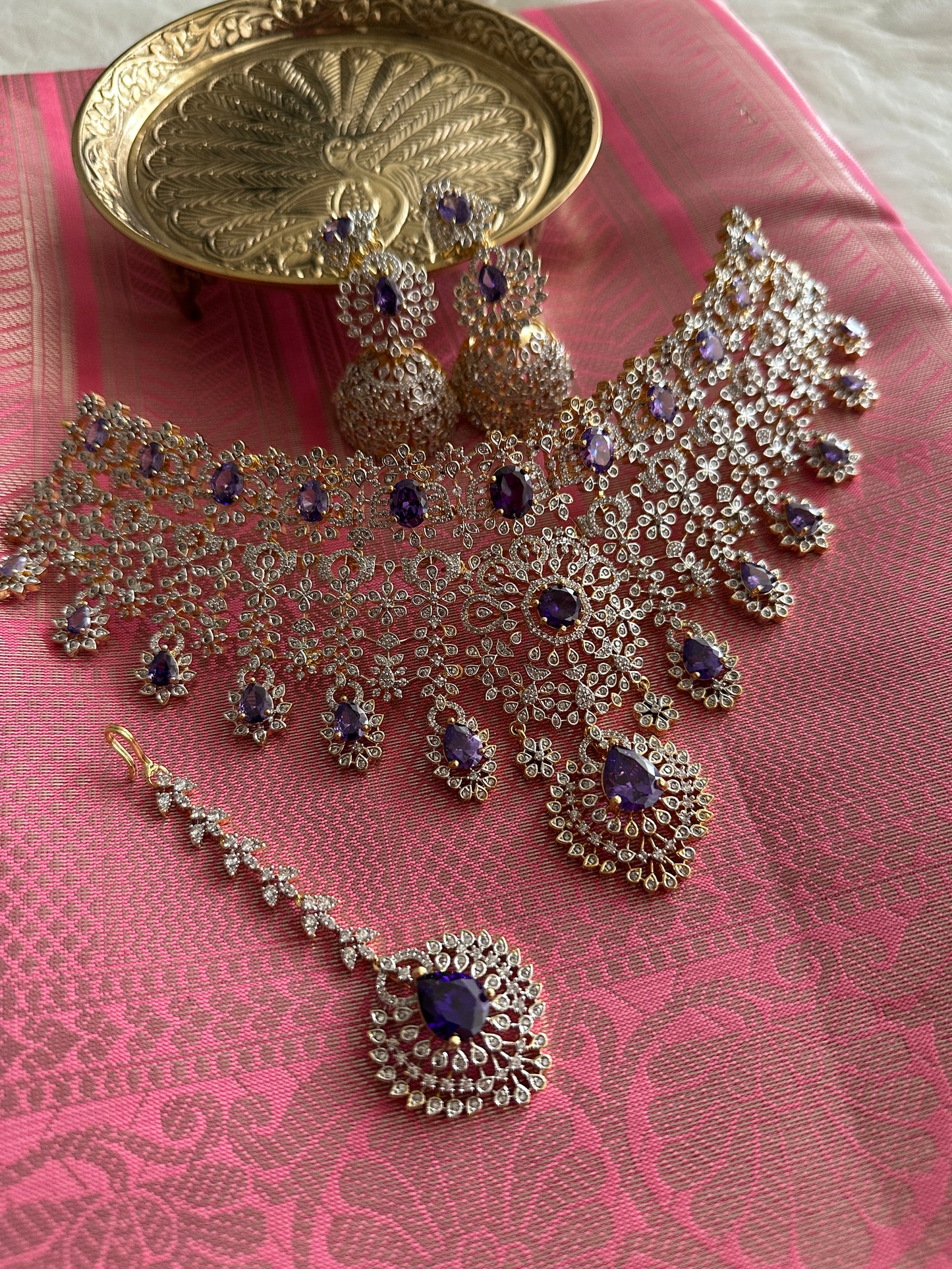 Palak AD Bridal Choker Set with Teeka