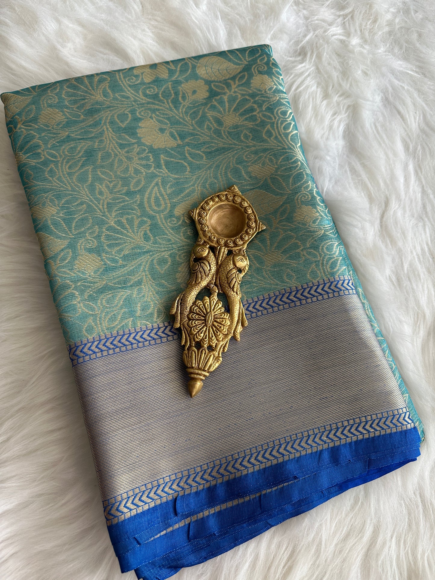 Turquoise Blue Dual Tone Tissue Silk Saree