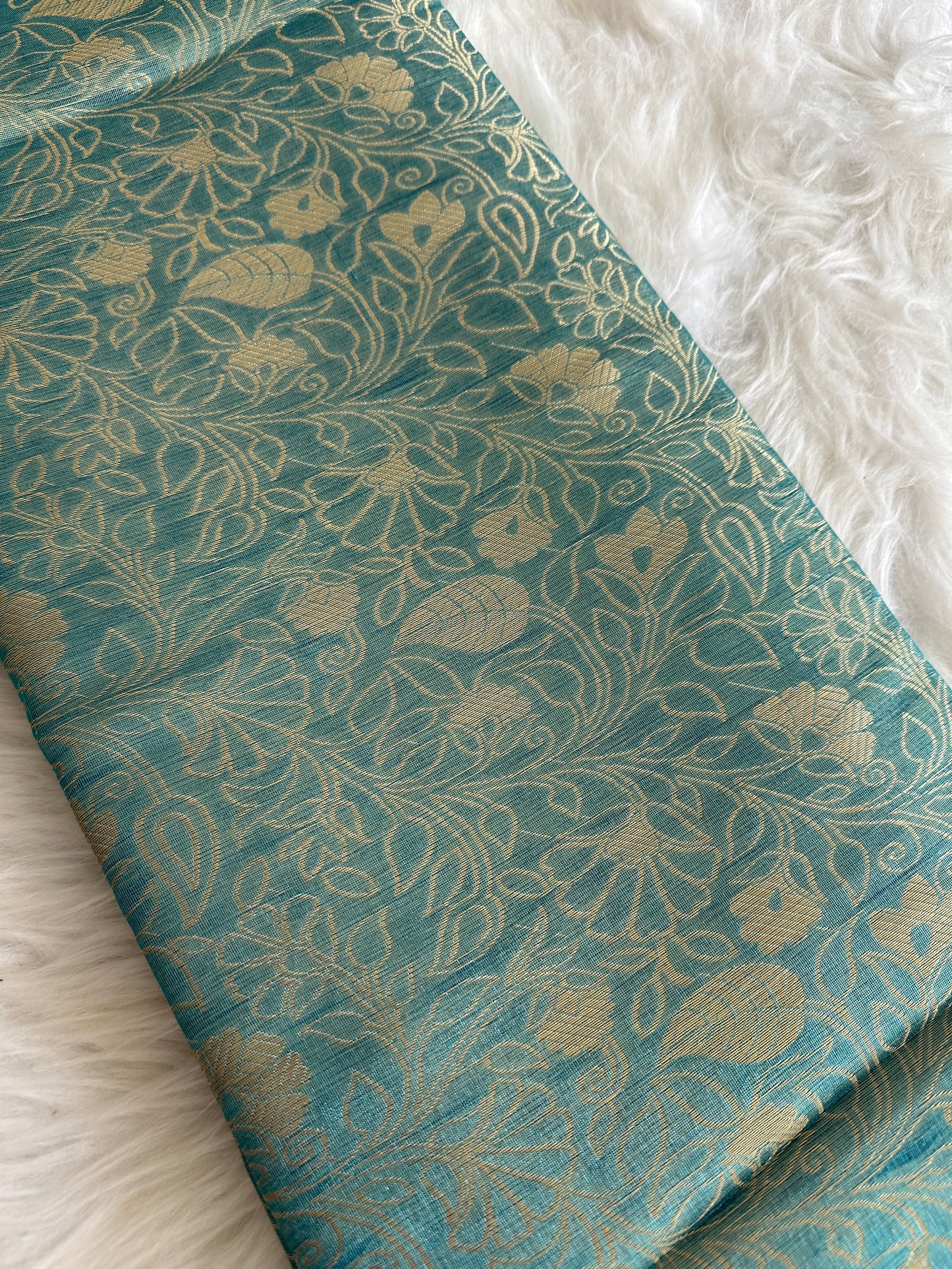 Turquoise Blue Dual Tone Tissue Silk Saree