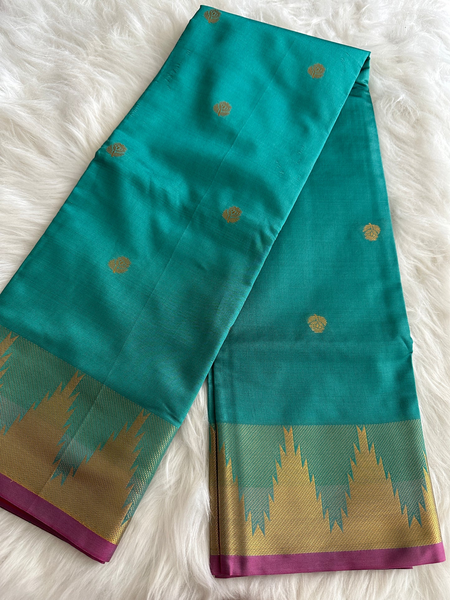 Turquoise Blue Semi Silk Saree