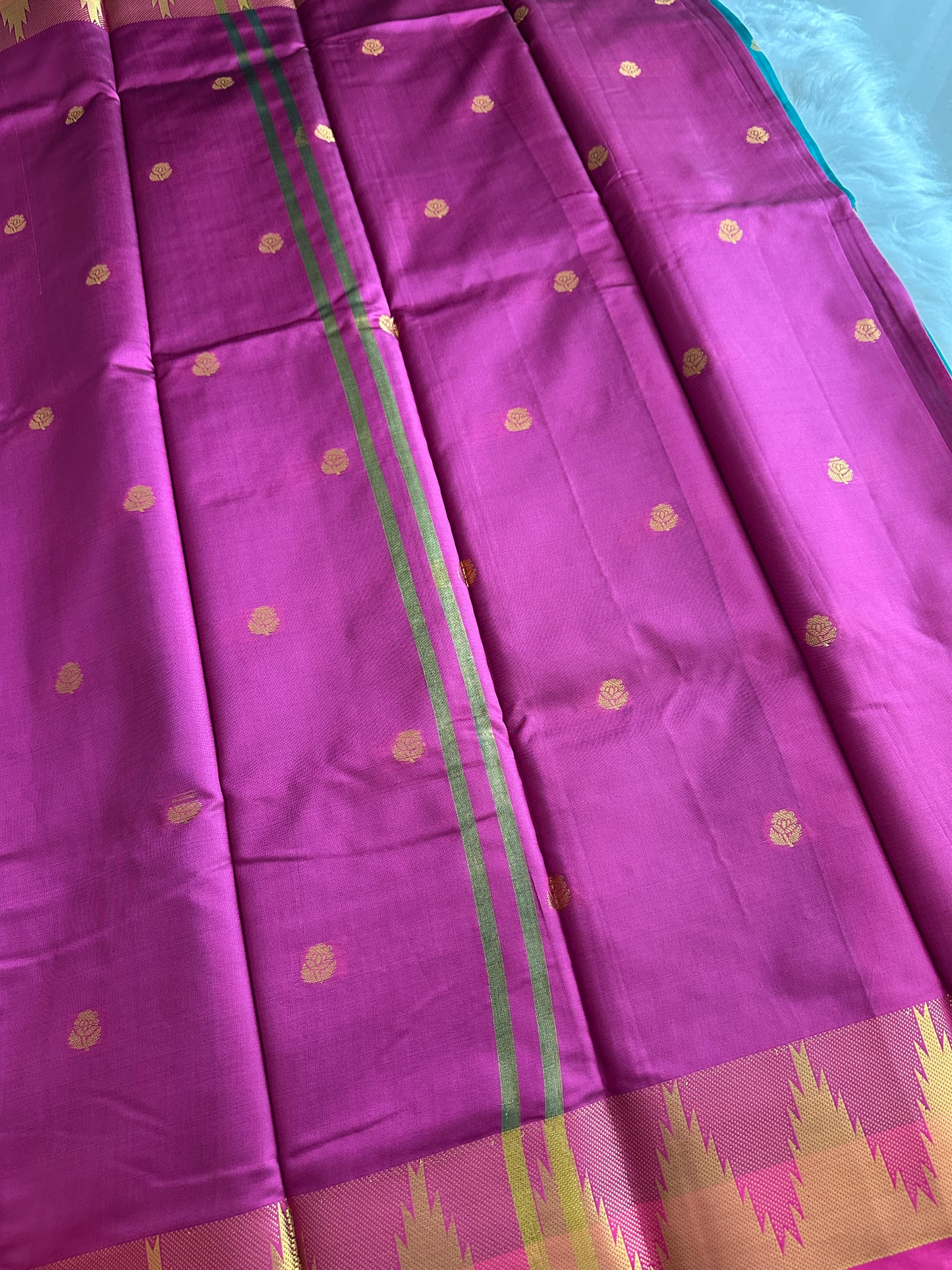 Turquoise Blue Semi Silk Saree