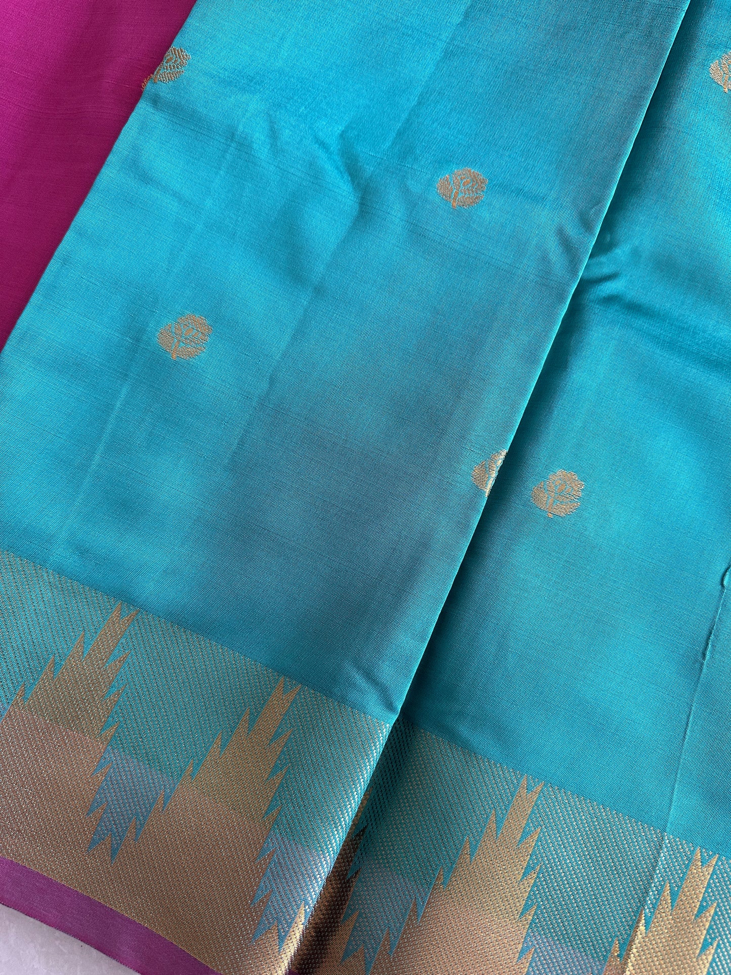 Turquoise Blue Semi Silk Saree