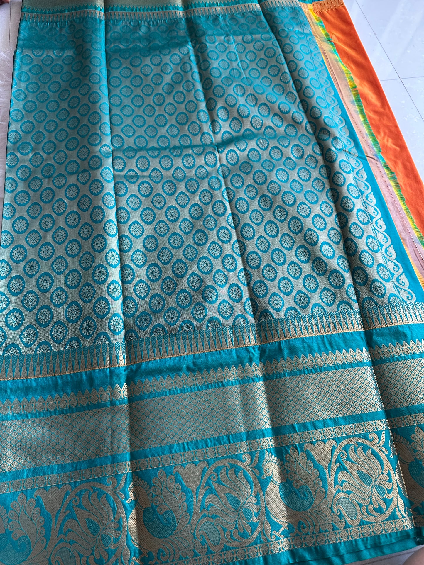 Orange x Blue Semi Kanchivaram Pattu Saree