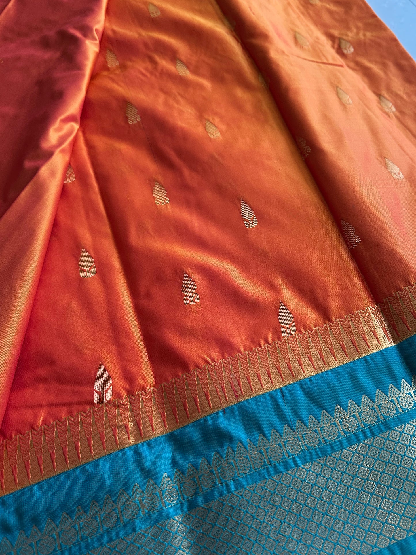 Orange x Blue Semi Kanchivaram Pattu Saree
