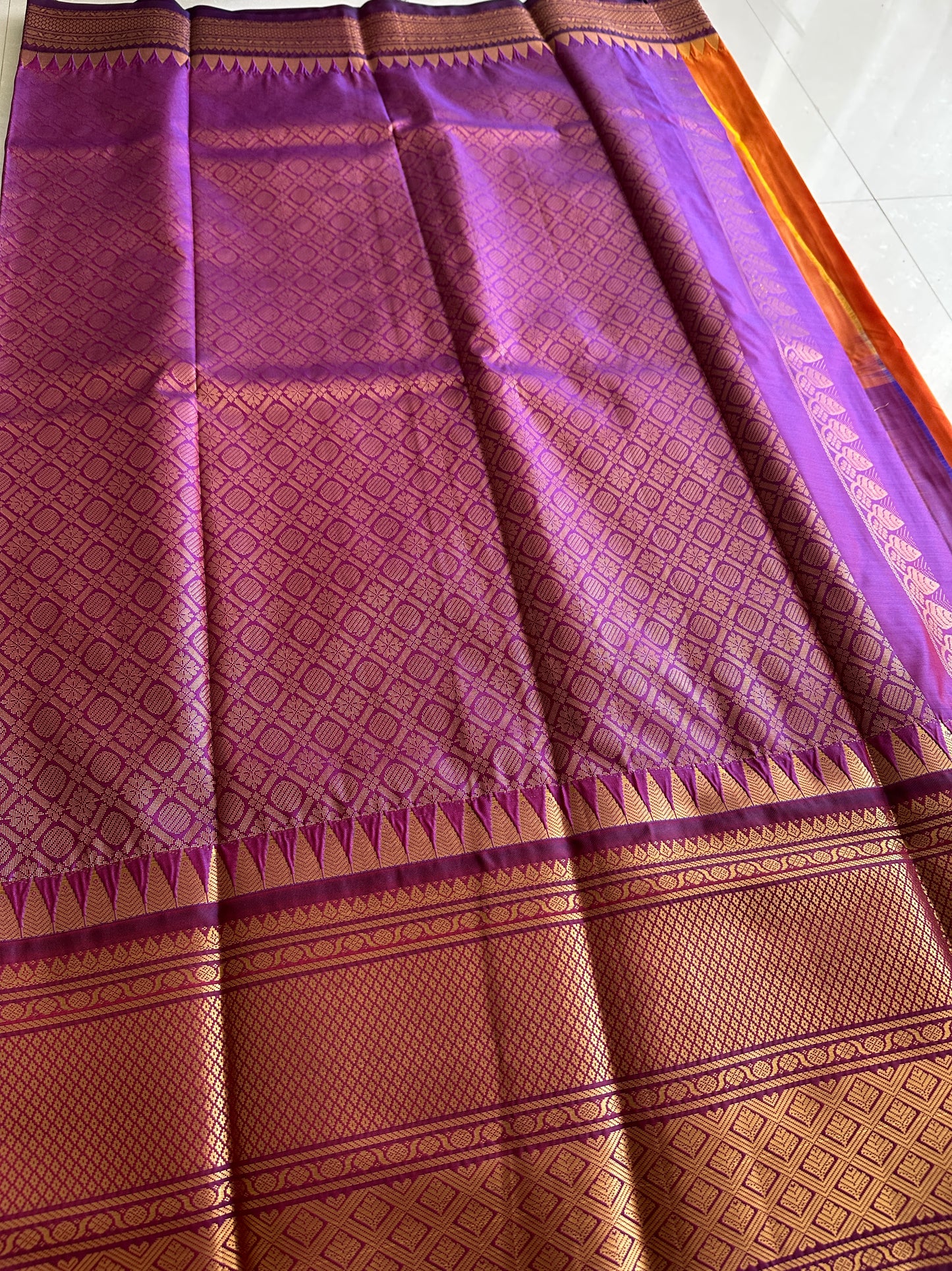 Bright Orange Semi Kanchivaram Pattu Saree