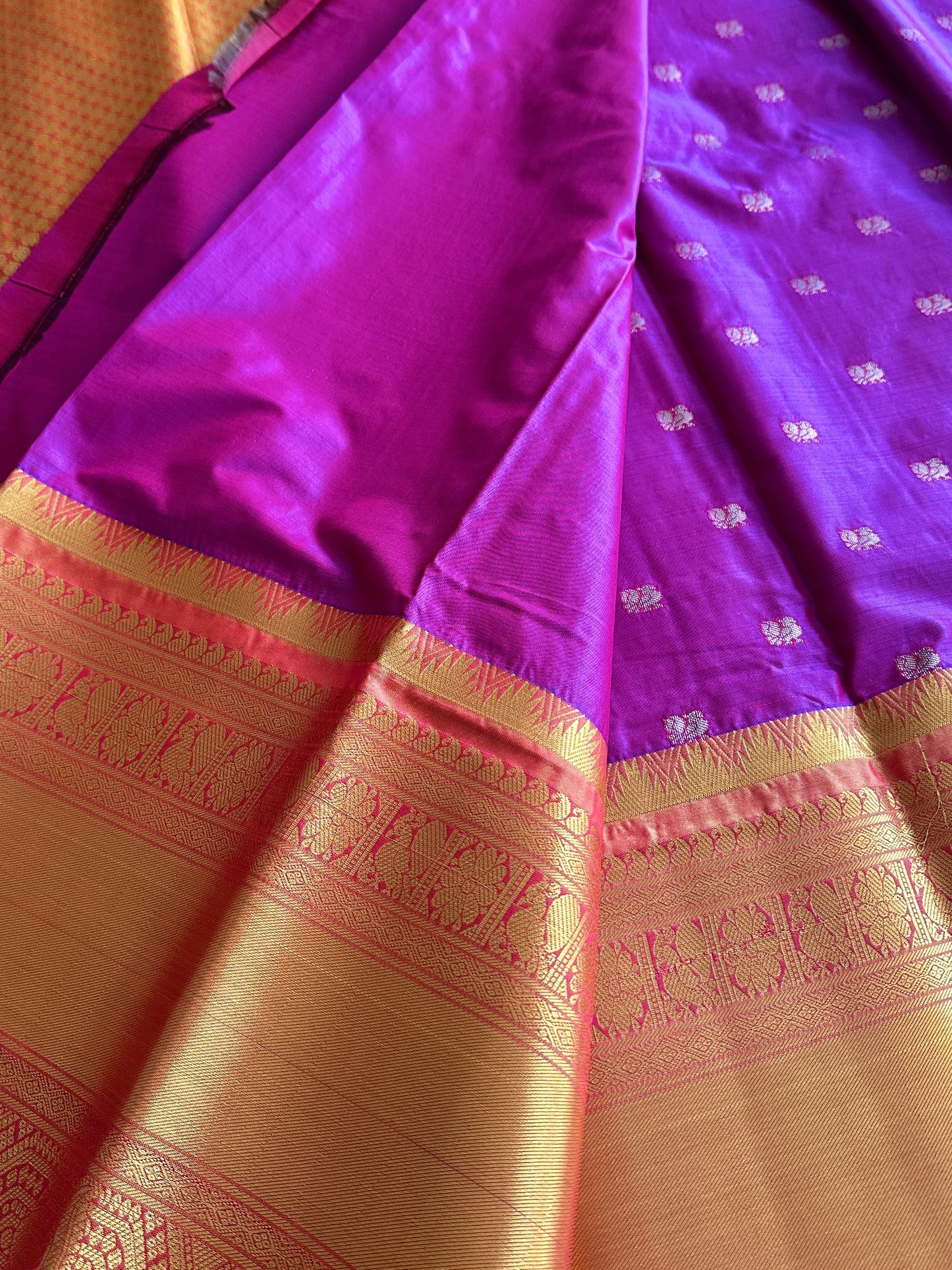 Majenta x Orange Semi Kanchivaram Pattu Saree